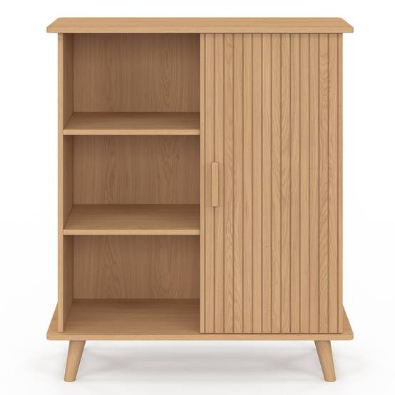 Buffet d'appoint 3 étagères et placard 70 cm JULIETTE effet lattes tasseau bois - Image 4