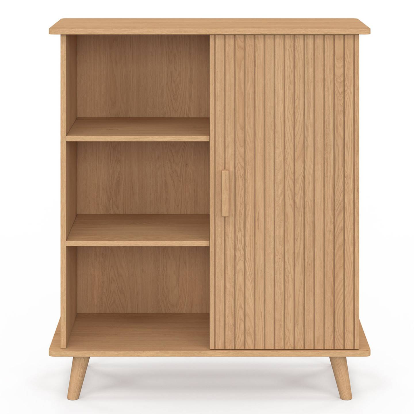 Buffet d'appoint 3 étagères et placard 70 cm JULIETTE effet lattes tasseau bois - Image 4