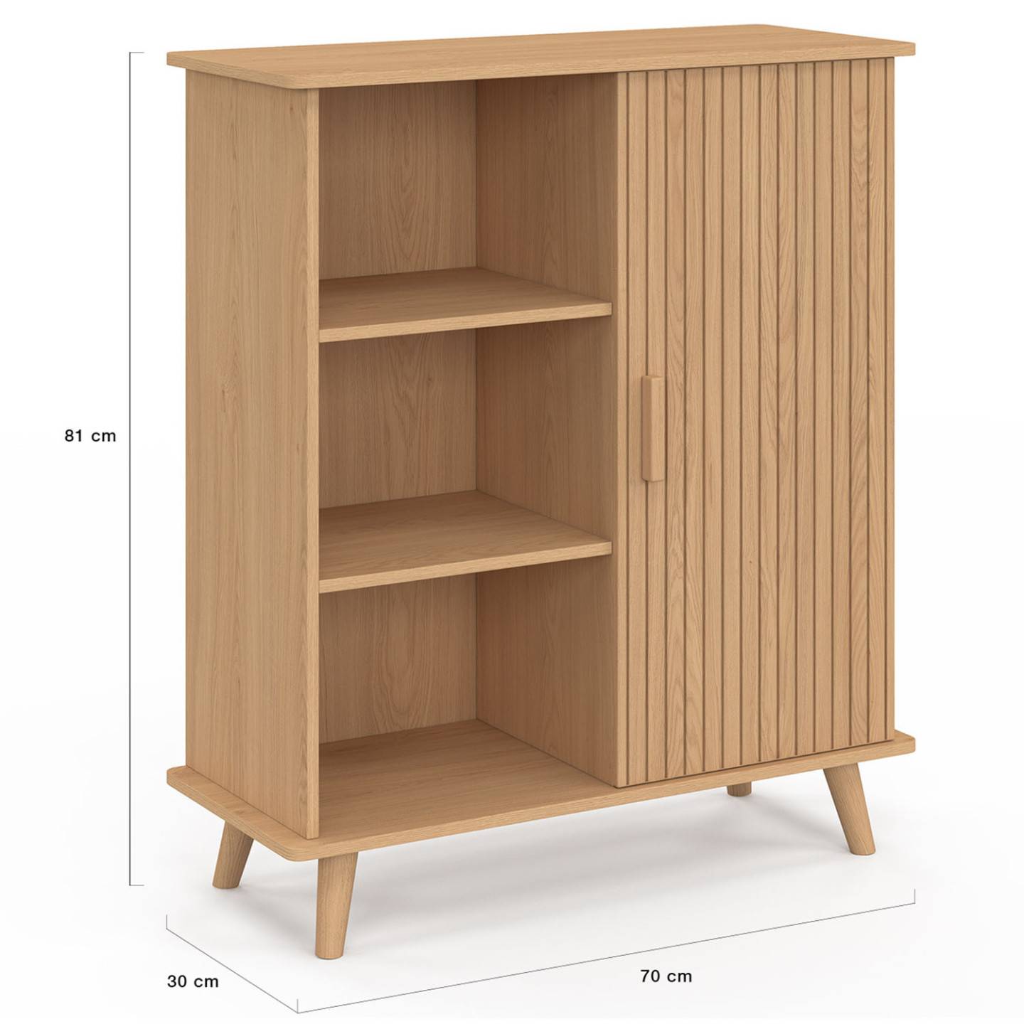 Buffet d'appoint 3 étagères et placard 70 cm JULIETTE effet lattes tasseau bois - Image 5