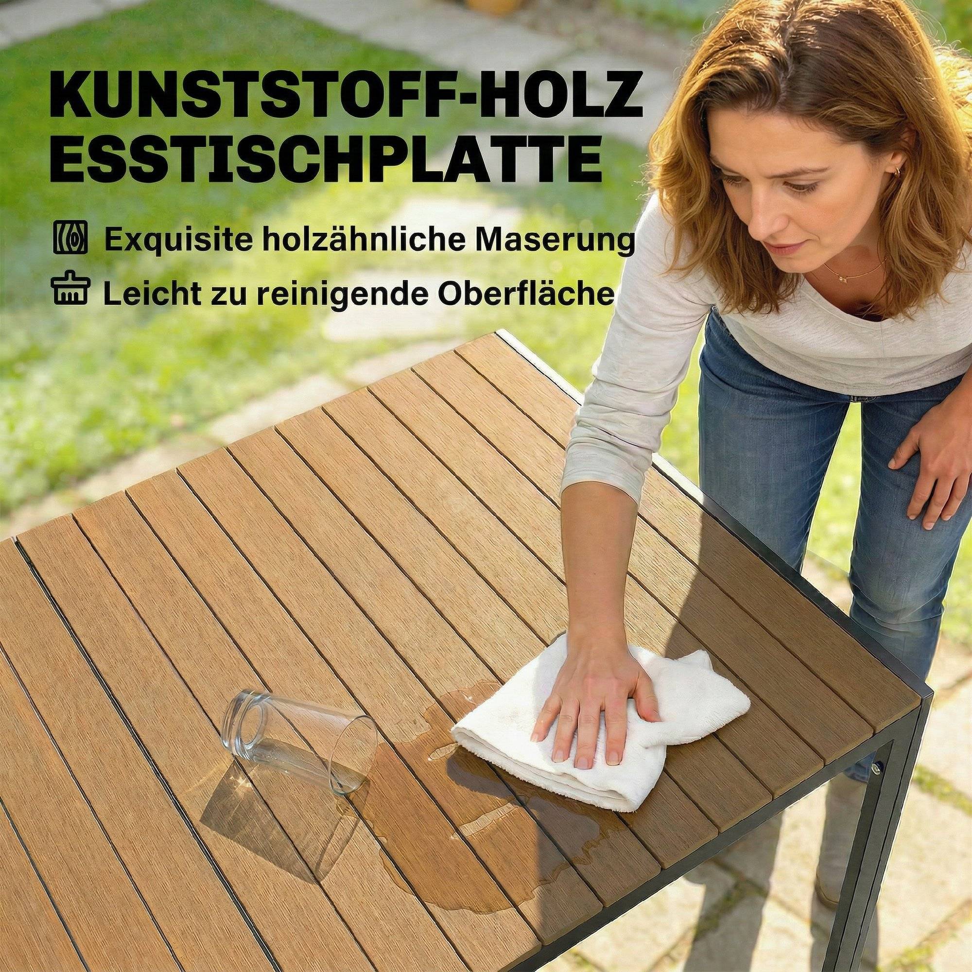 Ensemble de jardin 7 pièces composé d’une table à manger et 6 chaises avec coussins, mobilier en bois pour terrasse - Image 5