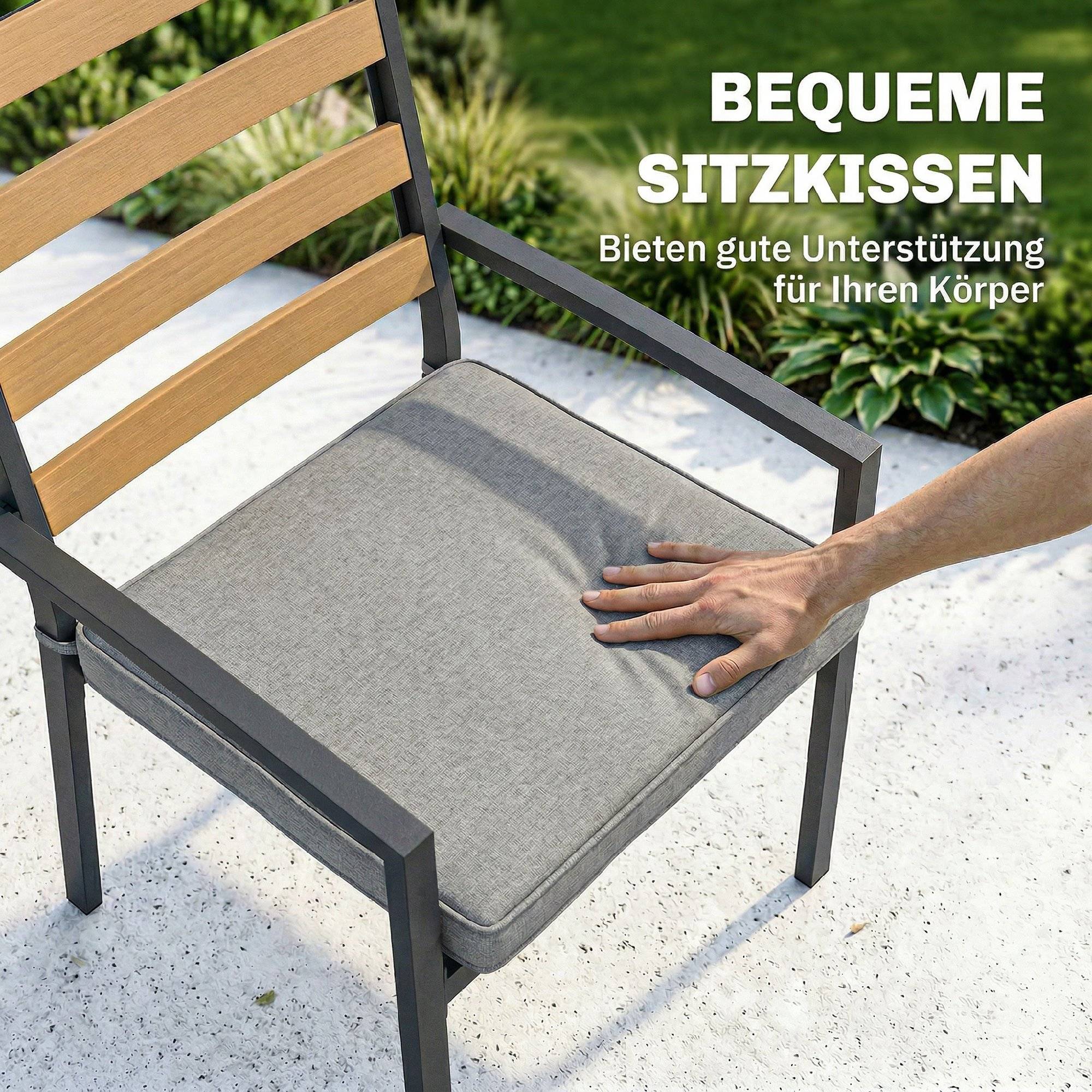 Ensemble de jardin 7 pièces composé d’une table à manger et 6 chaises avec coussins, mobilier en bois pour terrasse - Image 7