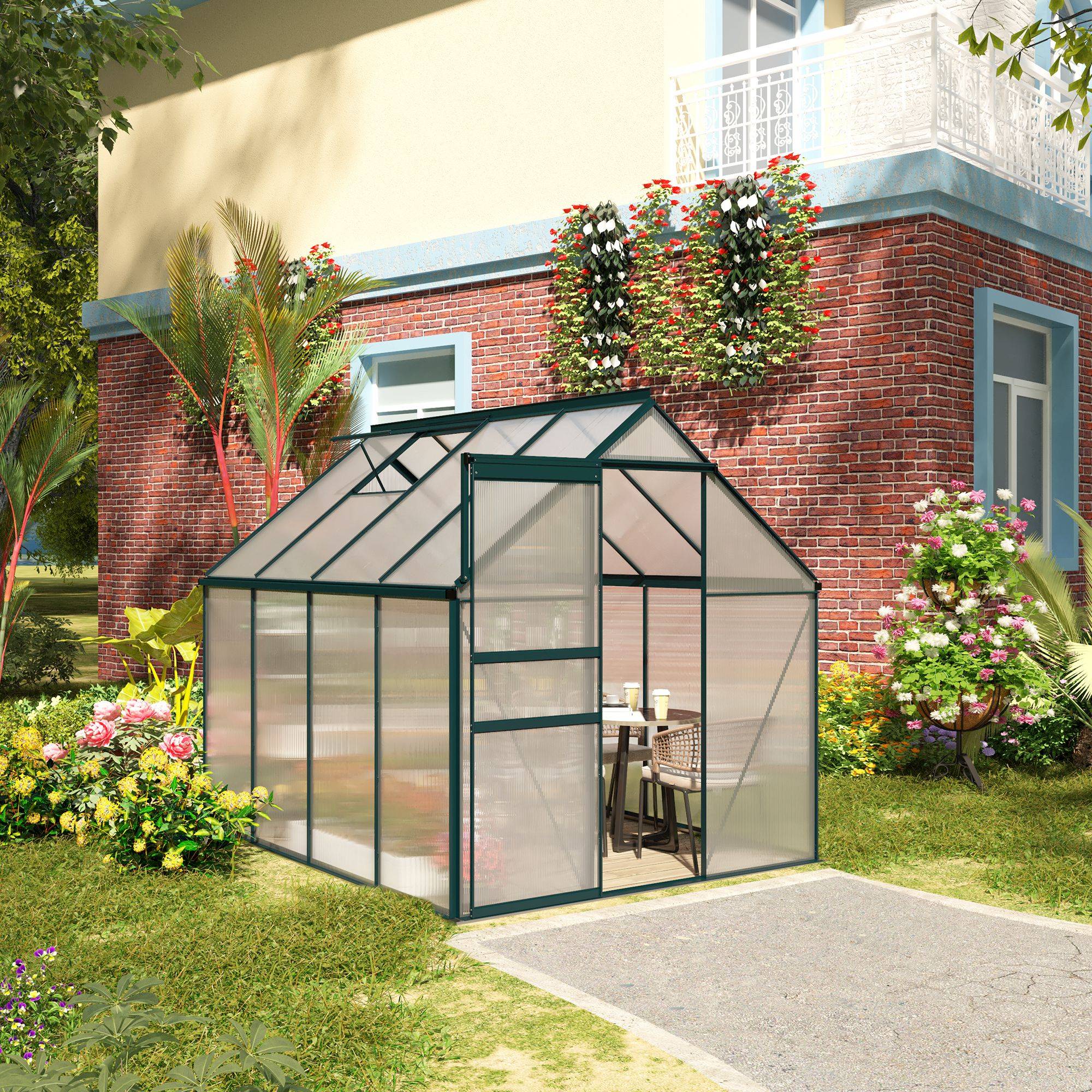 Sans Marque - Serre de jardin en polycarbonate, métal et aluminium, anti-UV et coupe-vent, 190 x 253 x 199 cm, verte - Image 3