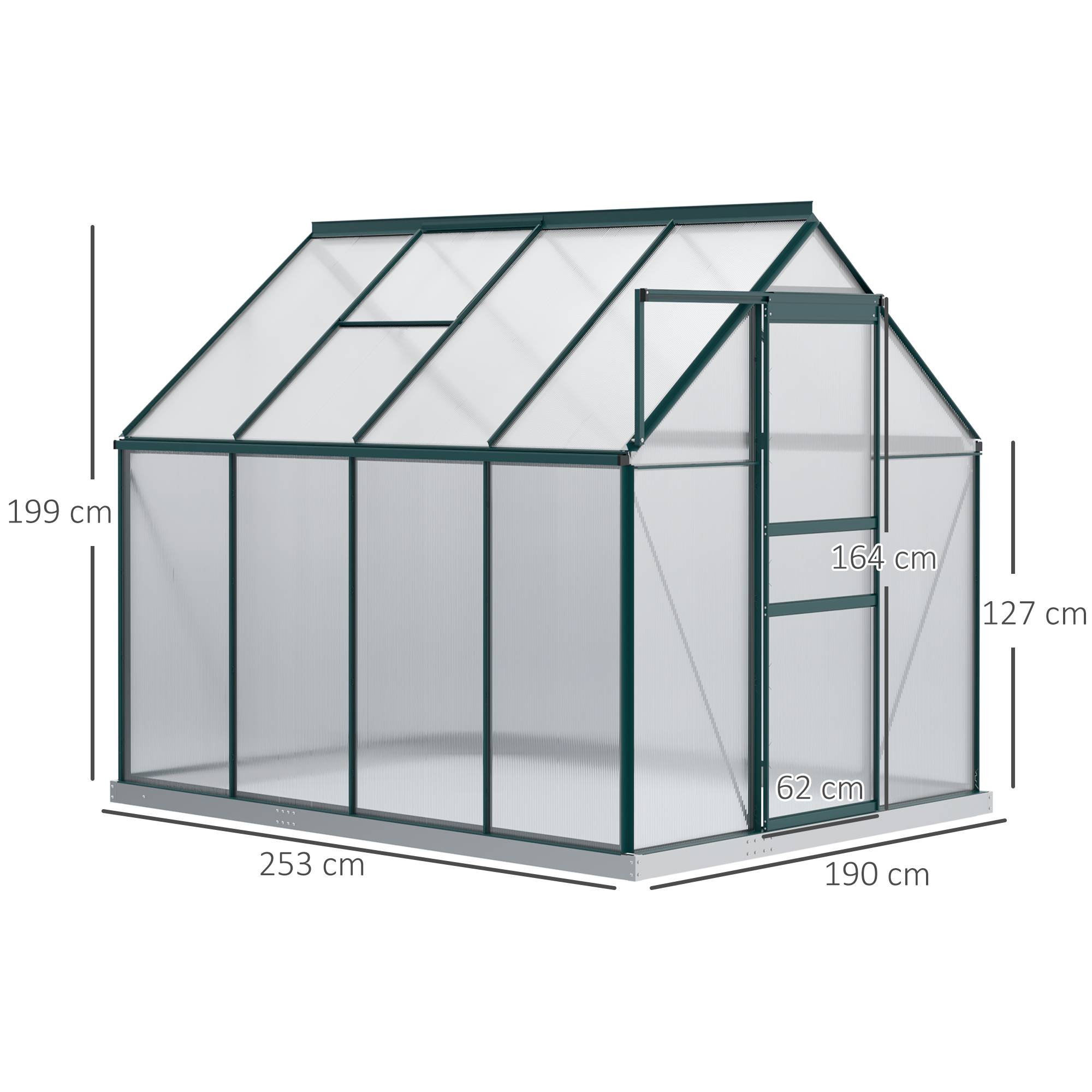 Sans Marque - Serre de jardin en polycarbonate, métal et aluminium, anti-UV et coupe-vent, 190 x 253 x 199 cm, verte - Image 5