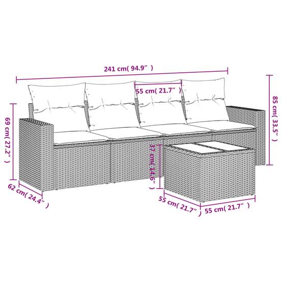 Salon de jardin 4 personnes résine tressée modulable avec table basse verre pour terrasse Noir – ComfortXL Outdoor Living - Image 3