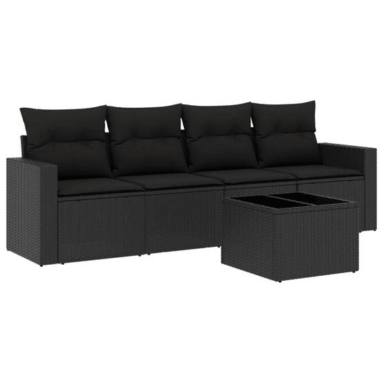 Salon de jardin 4 personnes résine tressée modulable avec table basse verre pour terrasse Noir – ComfortXL Outdoor Living - Image 2