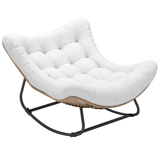 Fauteuil à bascule œuf Rotin PE Intérieur & extérieur Balancement doux 111x98x74cm Crème - ComfortXL Outdoor Living - Image 1