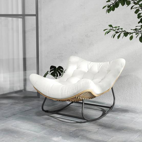 Fauteuil à bascule œuf Rotin PE Intérieur & extérieur Balancement doux 111x98x74cm Crème - ComfortXL Outdoor Living - Image 10