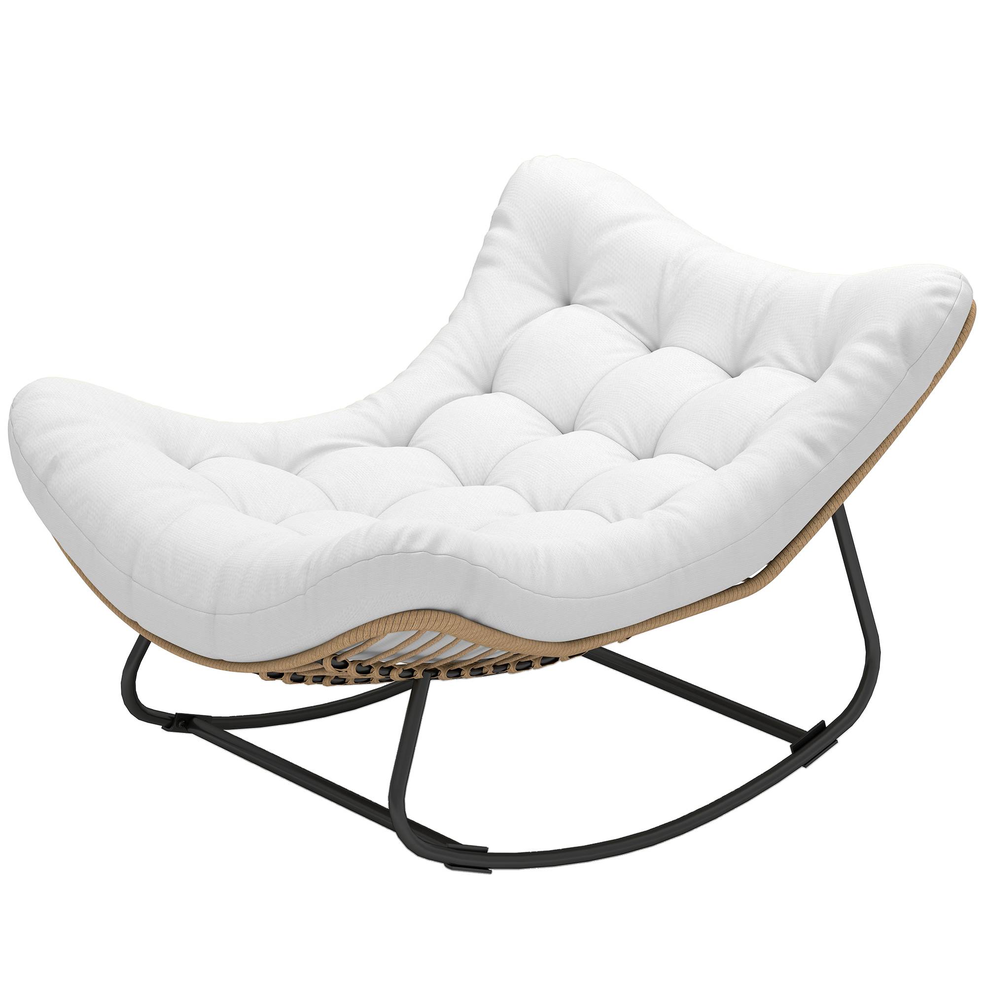 Fauteuil à bascule œuf Rotin PE Intérieur & extérieur Balancement doux 111x98x74cm Crème - ComfortXL Outdoor Living - Image 2