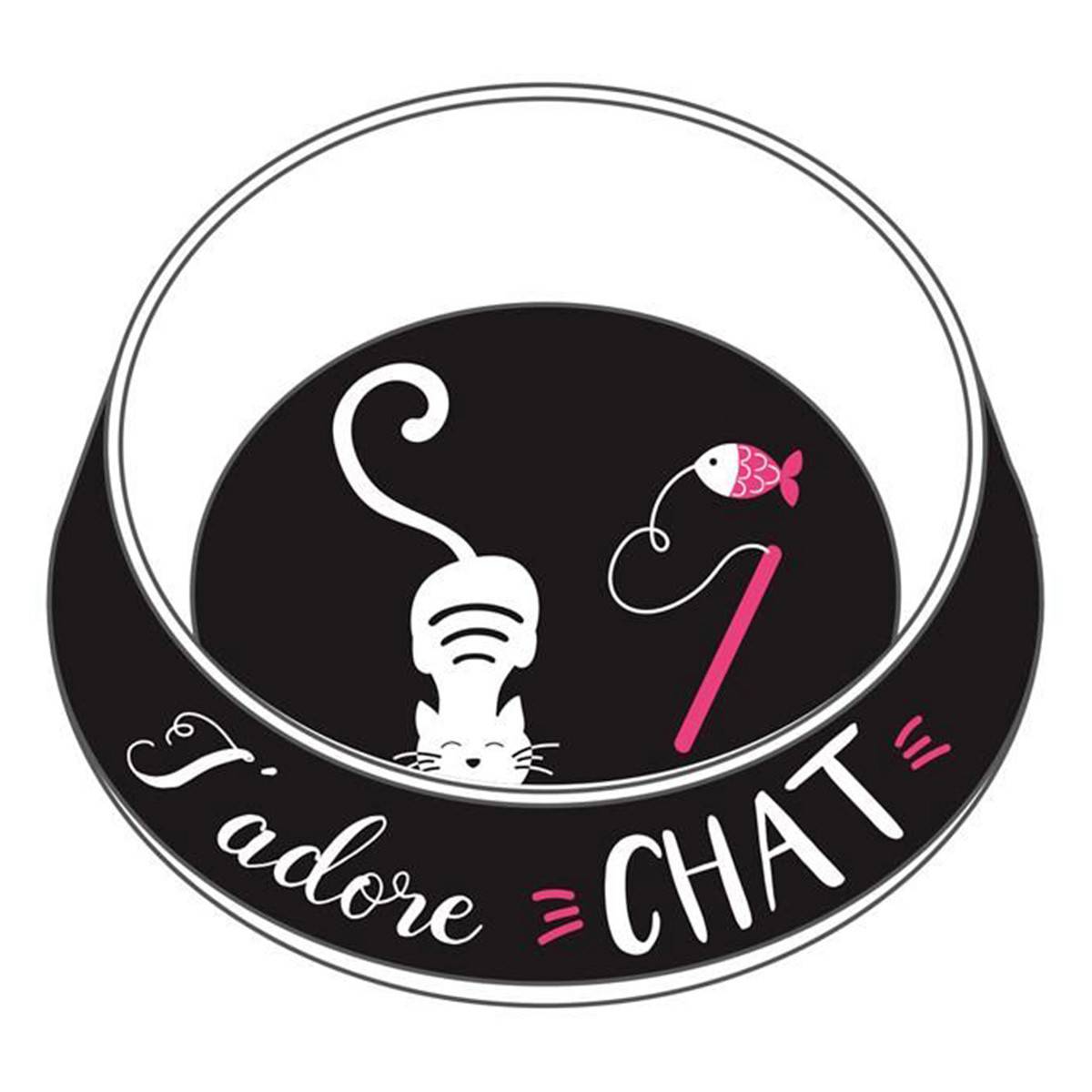 The Concept Factory - Gamelle pour Chat "J'adore" 19cm Noir & Blanc
