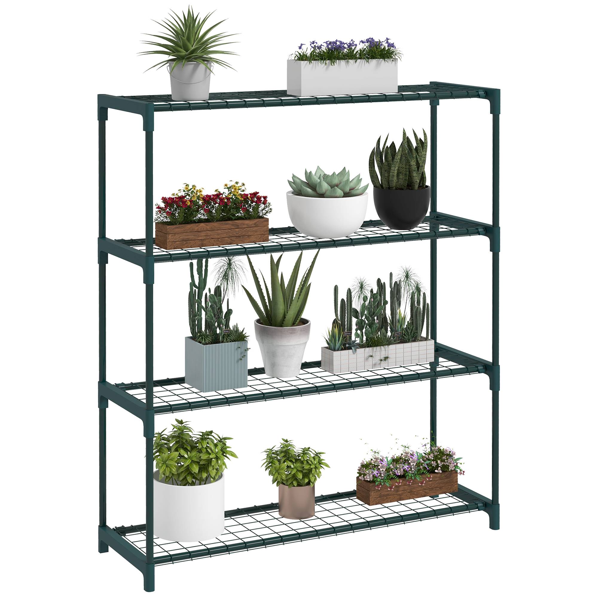 Sans Marque - Étagère à fleurs supports porte plante 4 niveaux, intérieur et extérieur en acier, dim. 89L x 28l x 107H cm, vert - Image 1