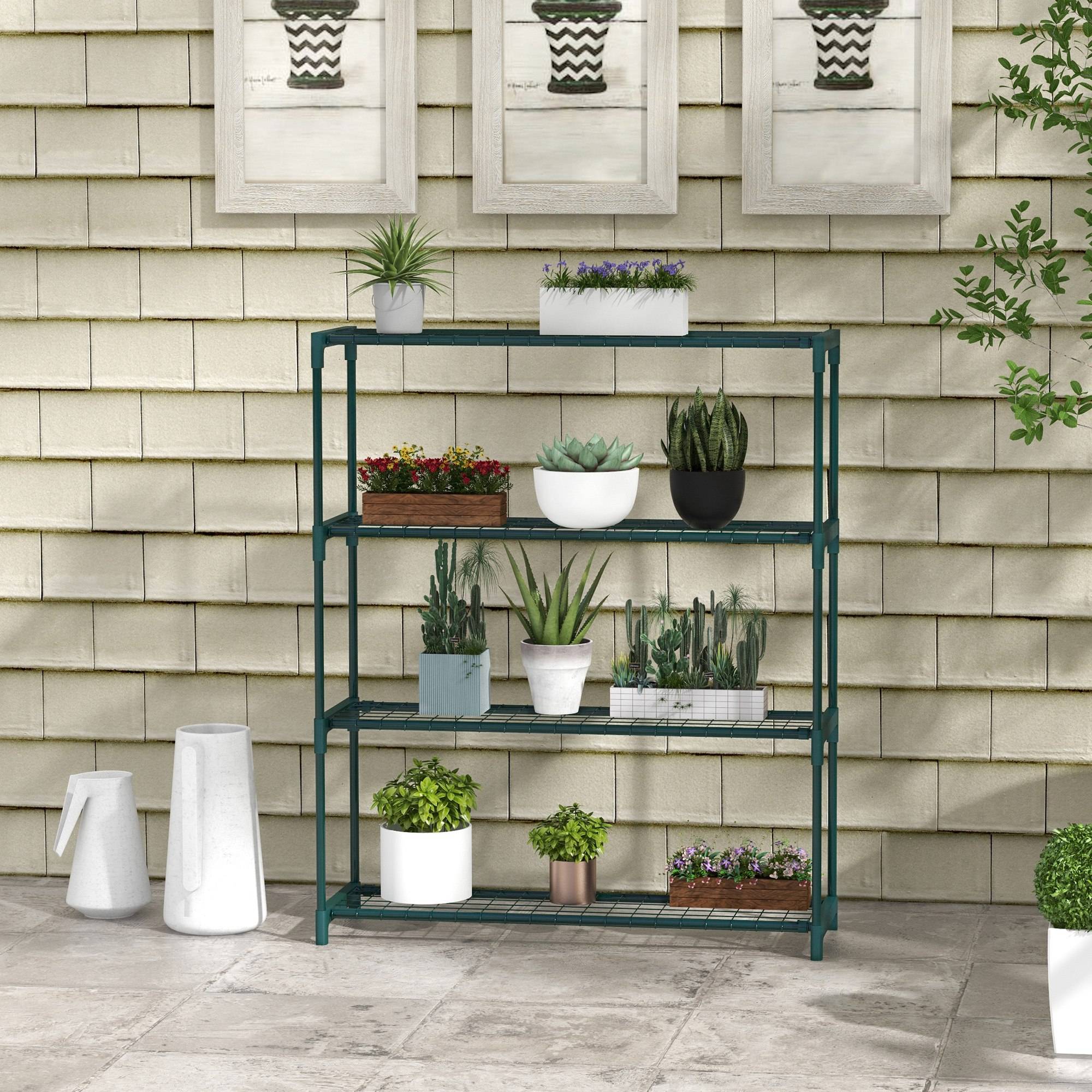 Sans Marque - Étagère à fleurs supports porte plante 4 niveaux, intérieur et extérieur en acier, dim. 89L x 28l x 107H cm, vert - Image 4