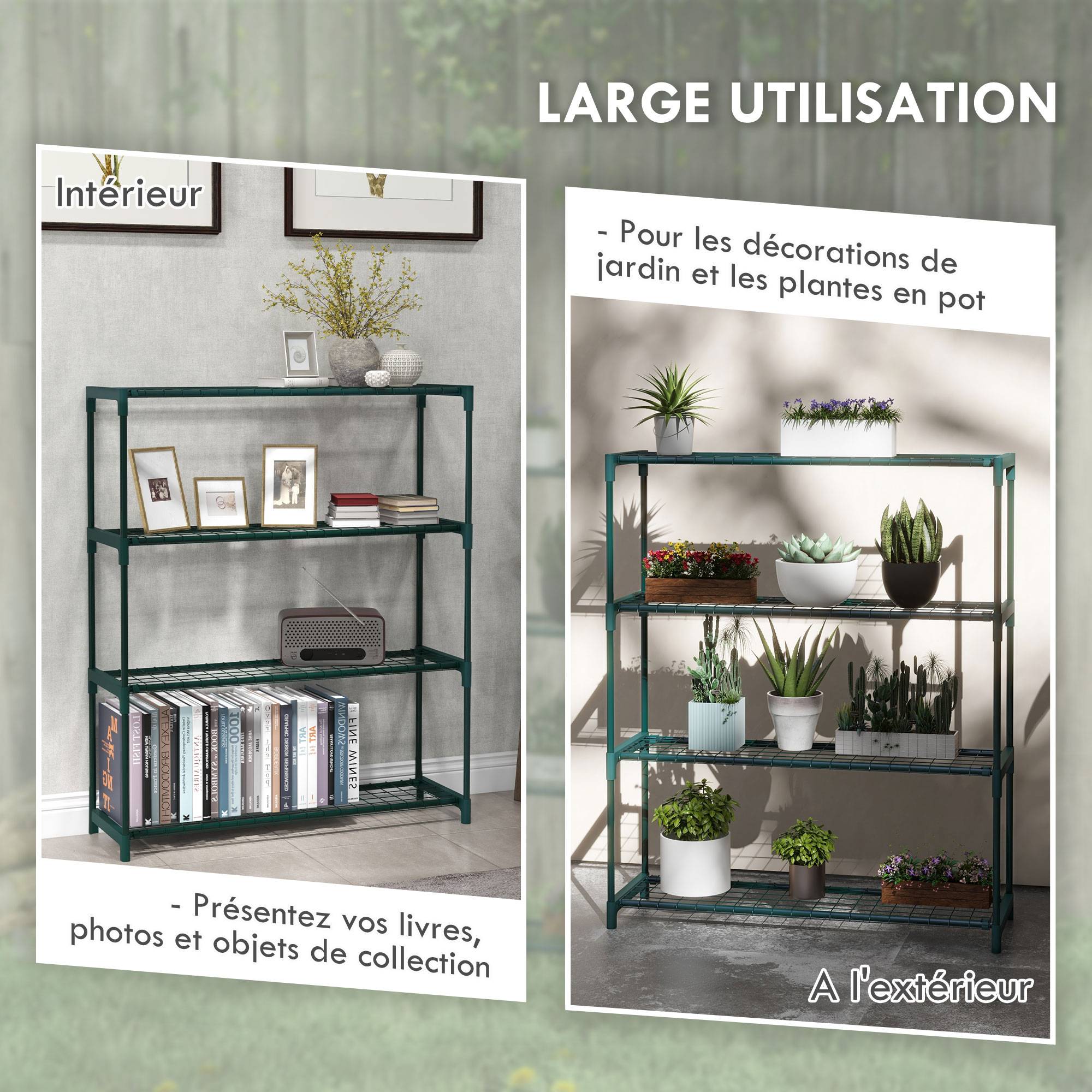 Sans Marque - Étagère à fleurs supports porte plante 4 niveaux, intérieur et extérieur en acier, dim. 89L x 28l x 107H cm, vert - Image 8