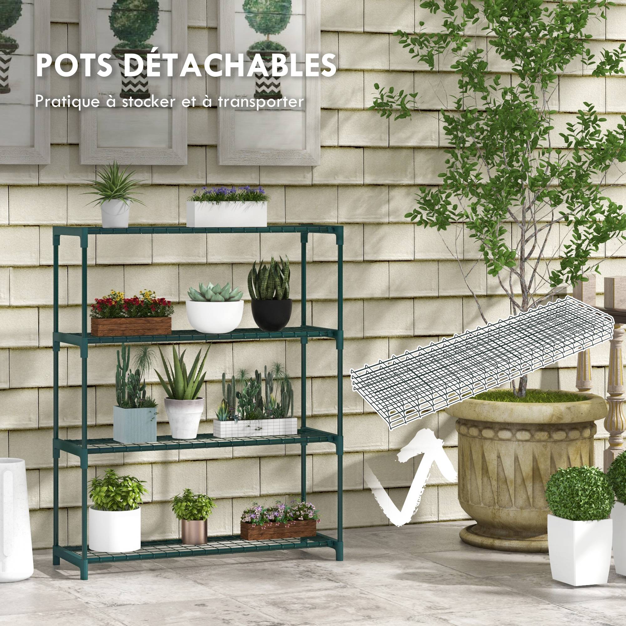Sans Marque - Étagère à fleurs supports porte plante 4 niveaux, intérieur et extérieur en acier, dim. 89L x 28l x 107H cm, vert - Image 9