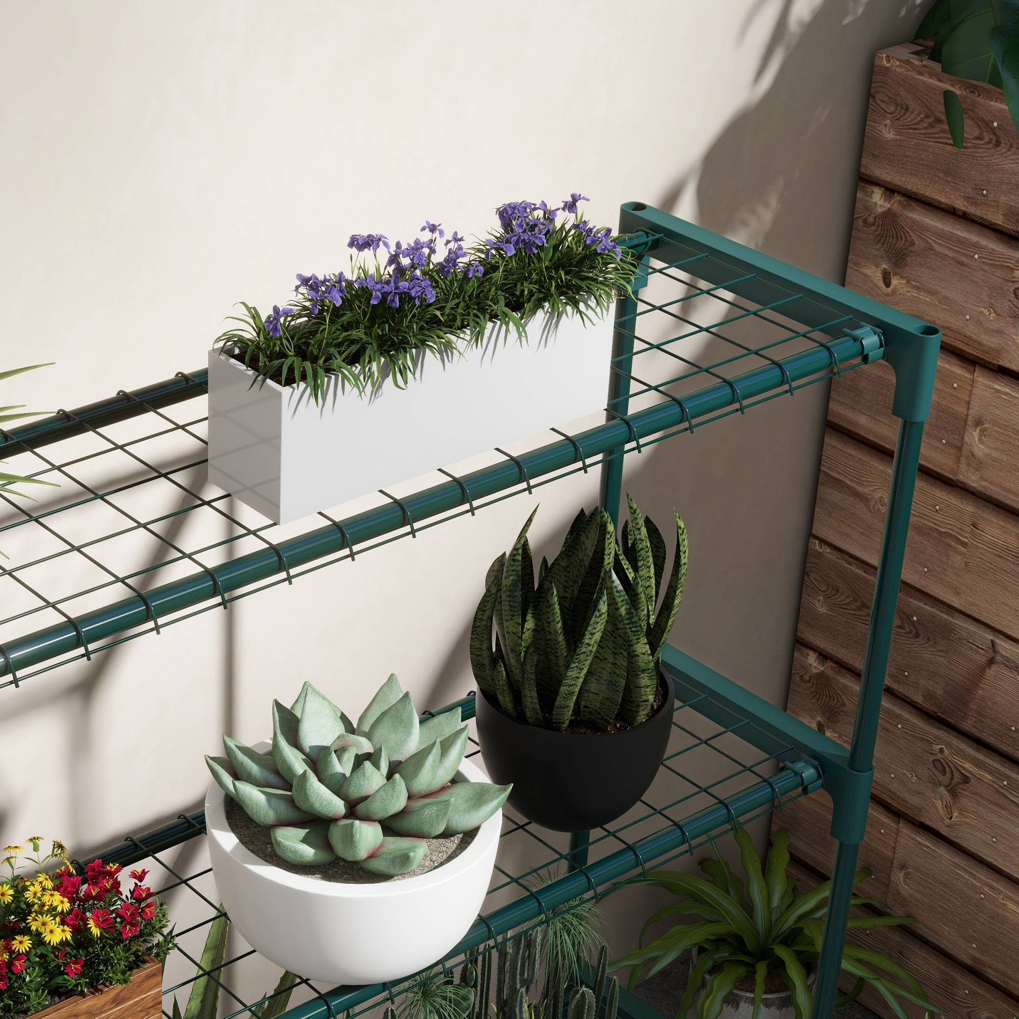 Sans Marque - Étagère à fleurs supports porte plante 4 niveaux, intérieur et extérieur en acier, dim. 89L x 28l x 107H cm, vert - Image 10