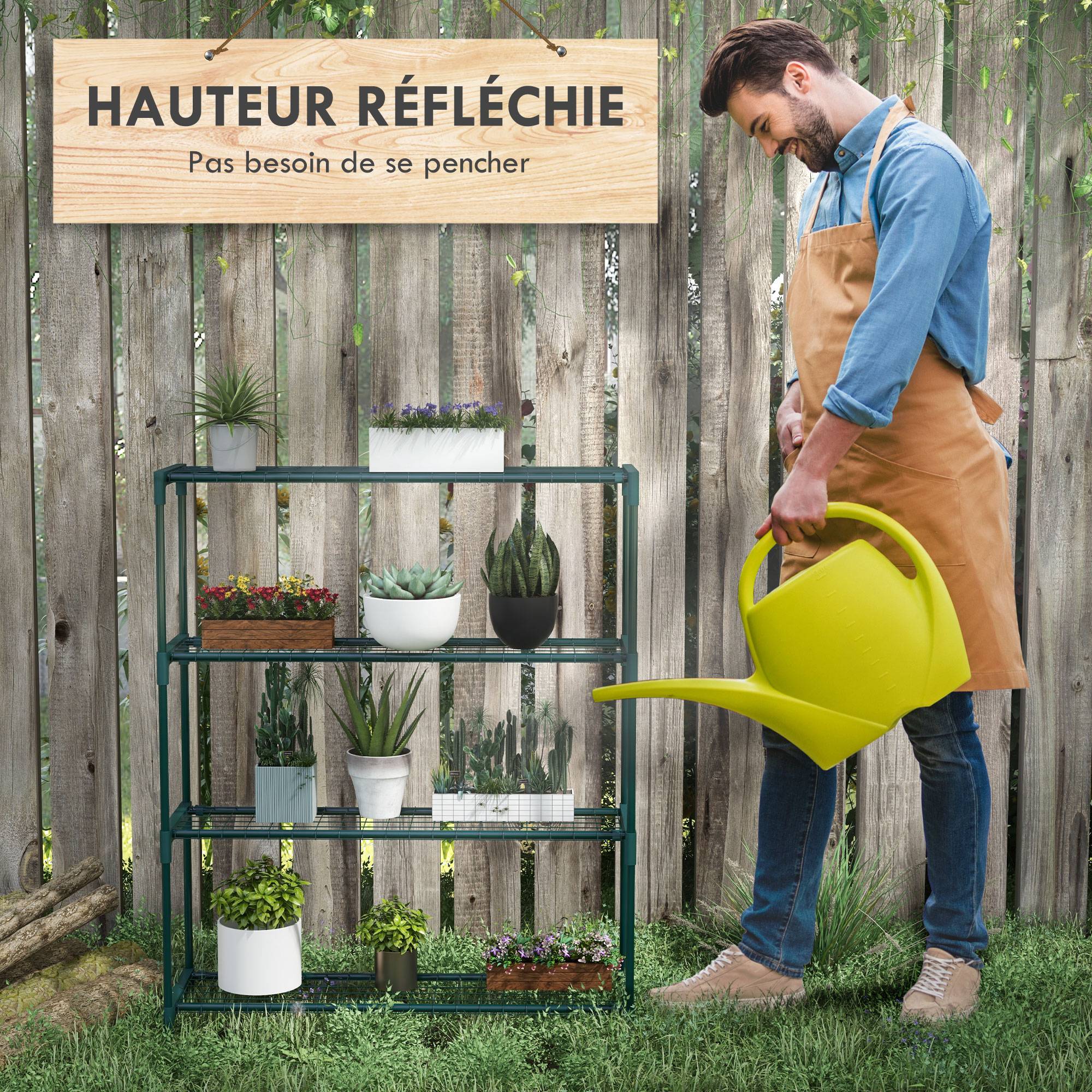 Sans Marque - Étagère à fleurs supports porte plante 4 niveaux, intérieur et extérieur en acier, dim. 89L x 28l x 107H cm, vert - Image 7