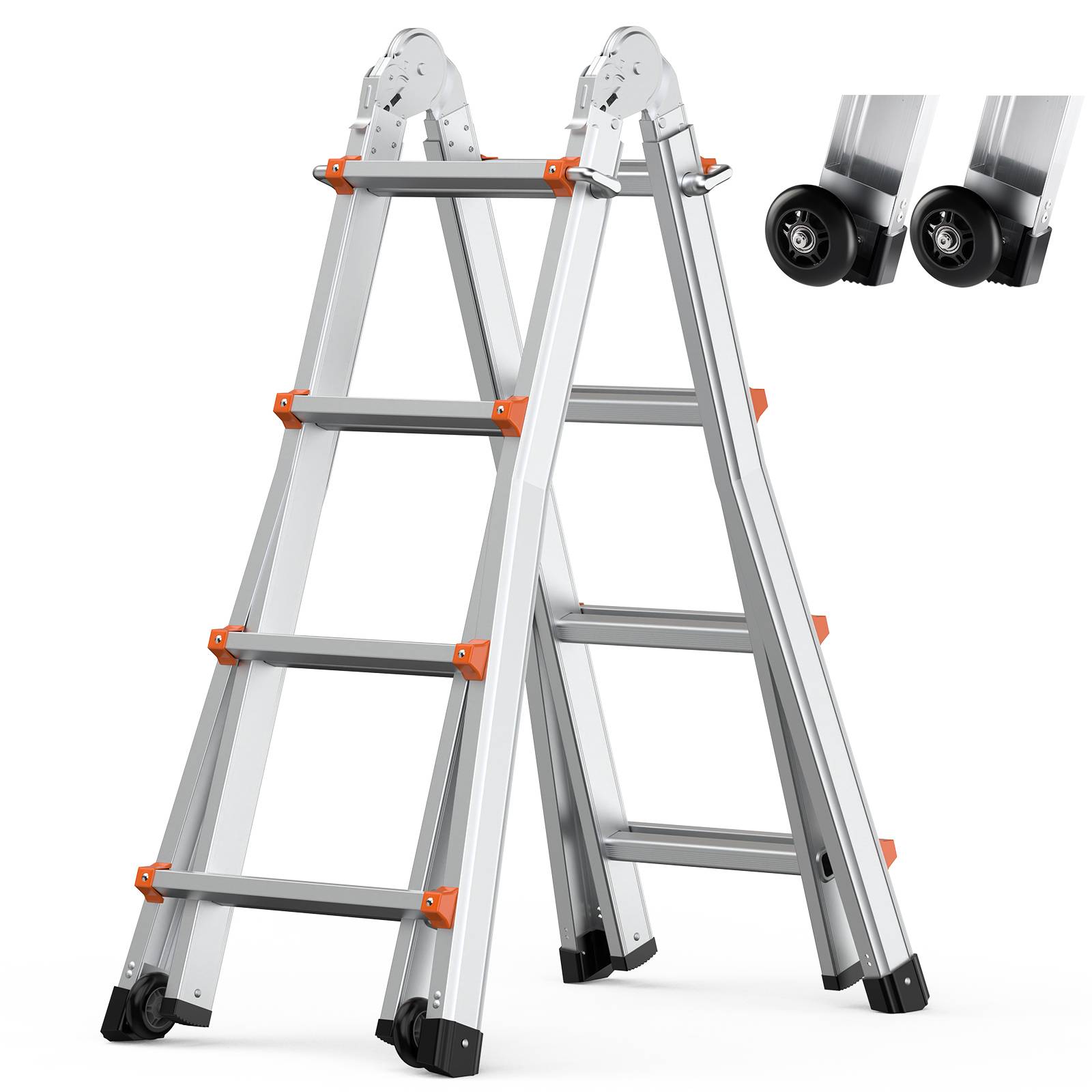 VEVOR Échelle télescopique cadre A 15 pieds (4.6m) aluminium, portable, charge 330 lb, pour camping-car/toit. - Image 1