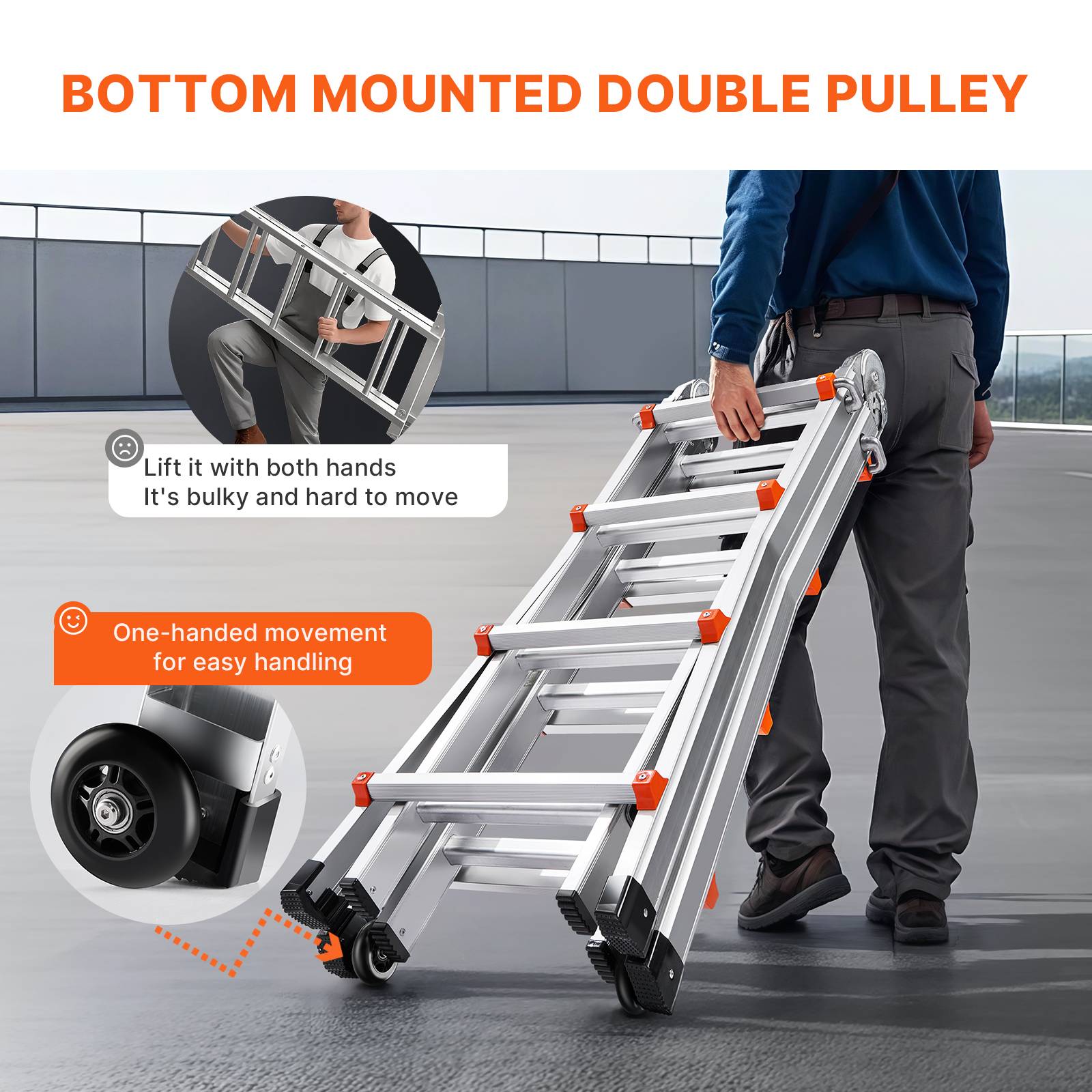 VEVOR Échelle télescopique cadre A 15 pieds (4.6m) aluminium, portable, charge 330 lb, pour camping-car/toit. - Image 3