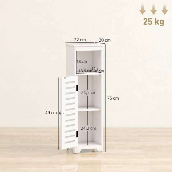 Meuble salle de bain 4 niveaux avec porte persienne et étagère ouverte, colonne rangement compacte blanc moderne - Image 5