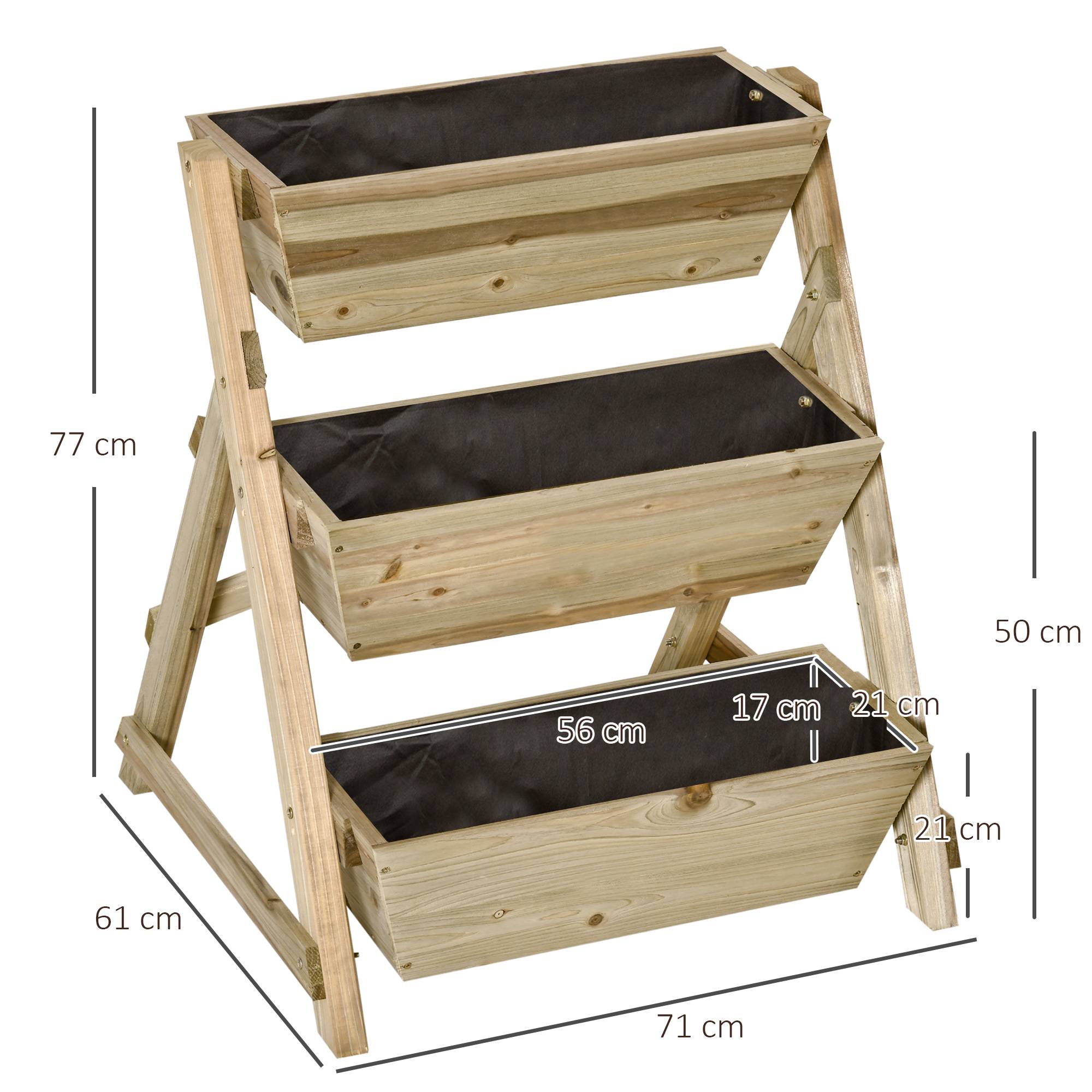 Jardinière sur Pieds carré Potager 3 étages dim. 71L x 61l x 77H cm Inserts d'irrigation Feutre de Drainage Bois Sapin Autoclave - Image 5