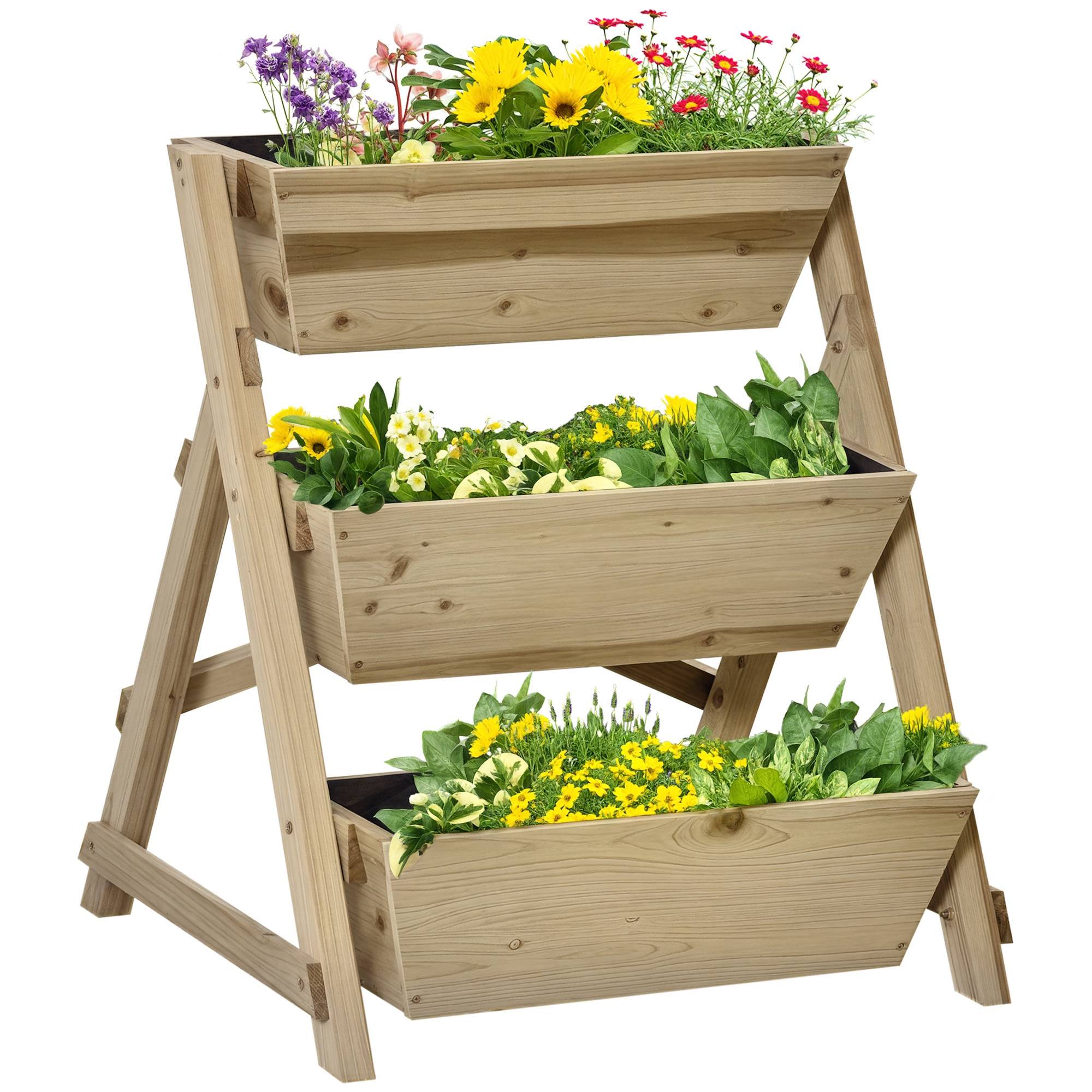 Jardinière sur Pieds carré Potager 3 étages dim. 71L x 61l x 77H cm Inserts d'irrigation Feutre de Drainage Bois Sapin Autoclave - Image 1