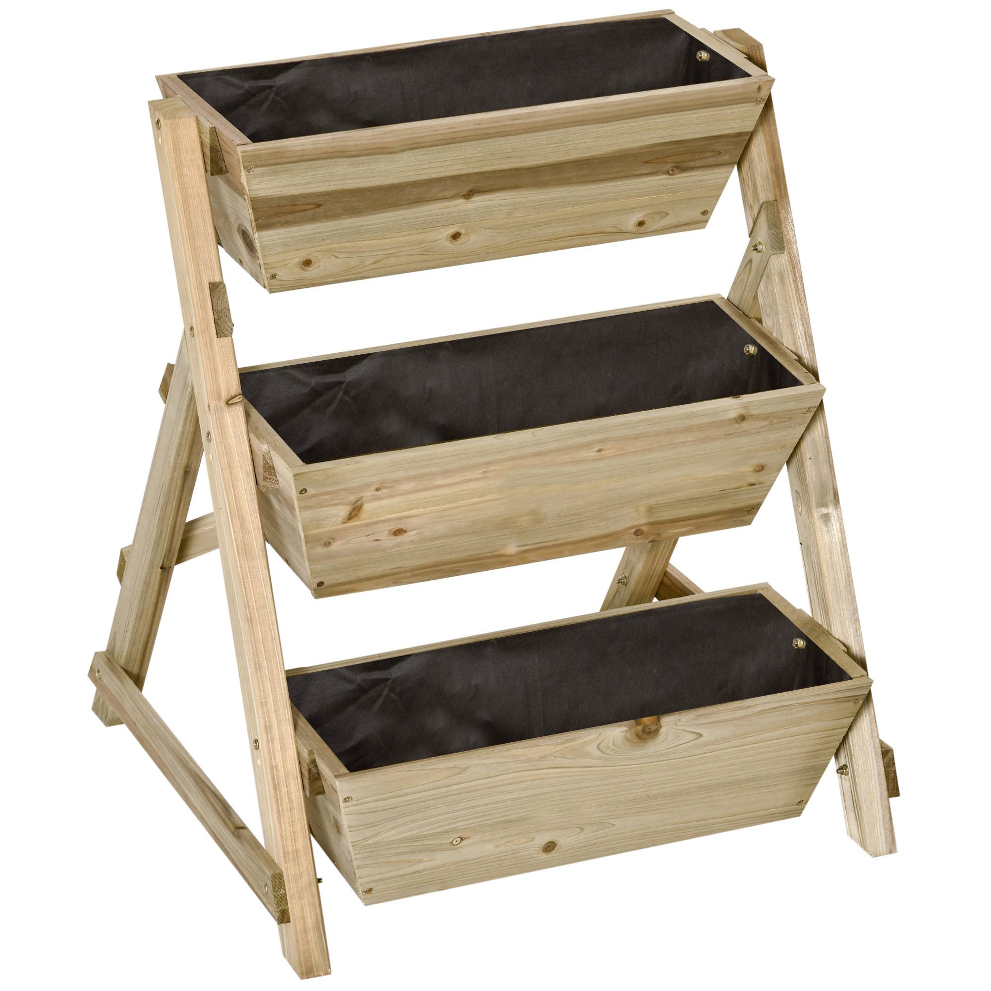 Jardinière sur Pieds carré Potager 3 étages dim. 71L x 61l x 77H cm Inserts d'irrigation Feutre de Drainage Bois Sapin Autoclave - Image 2
