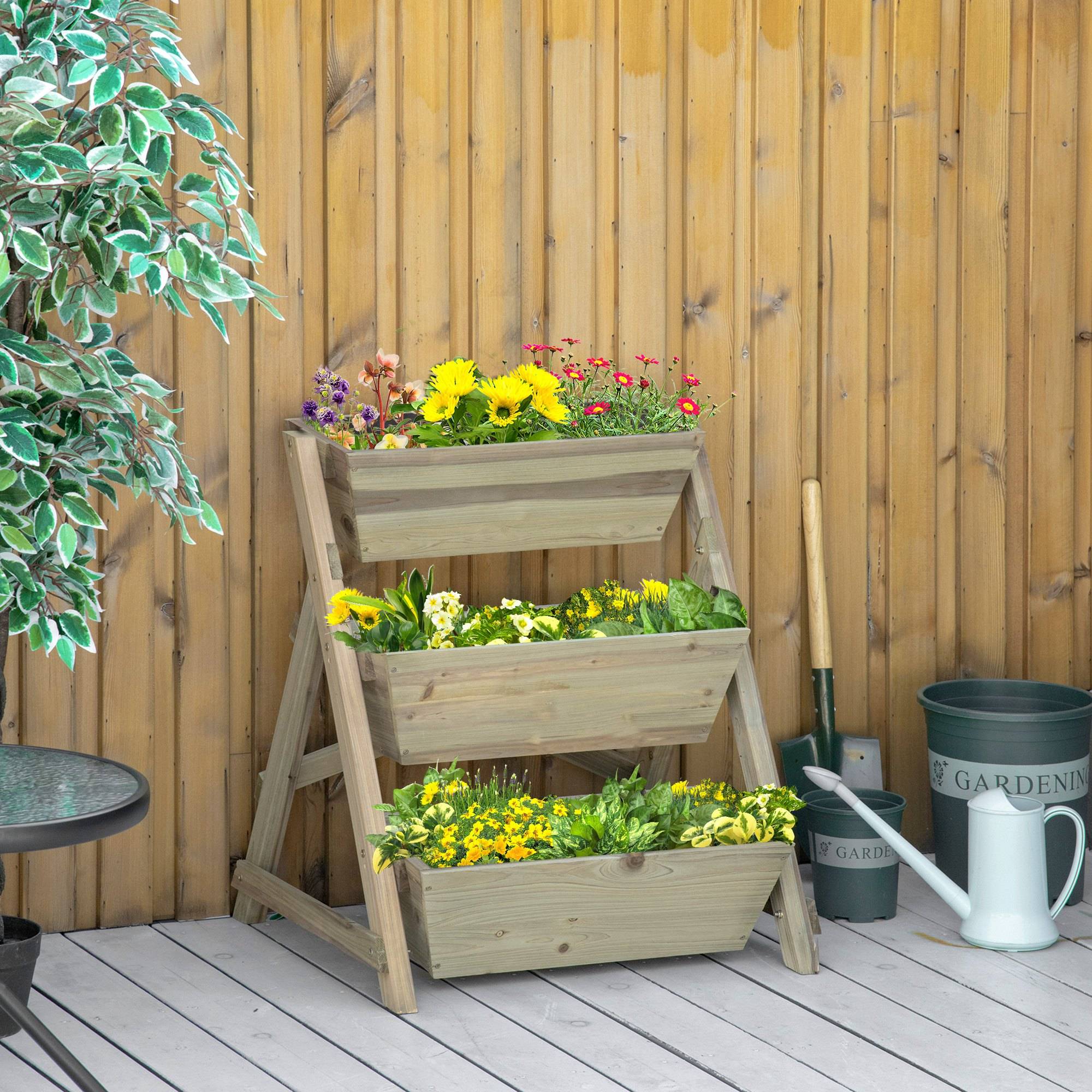Jardinière sur Pieds carré Potager 3 étages dim. 71L x 61l x 77H cm Inserts d'irrigation Feutre de Drainage Bois Sapin Autoclave - Image 4