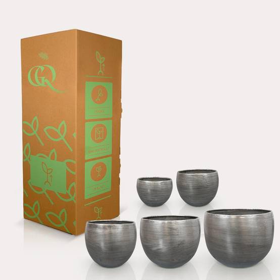Set de 5 pots Rowen argentés - 38 cm- La Green Touch - Image 3