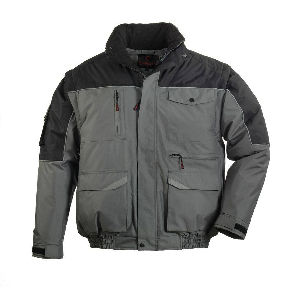 Blouson de travail 2en1 manches amovibles Coverguard Ripstop multipoches Gris / Noir L