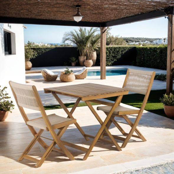 Beau Rivage - Ensemble repas BARI pliable 2 personnes bois et corde écru Beau Rivage - Imagen 2