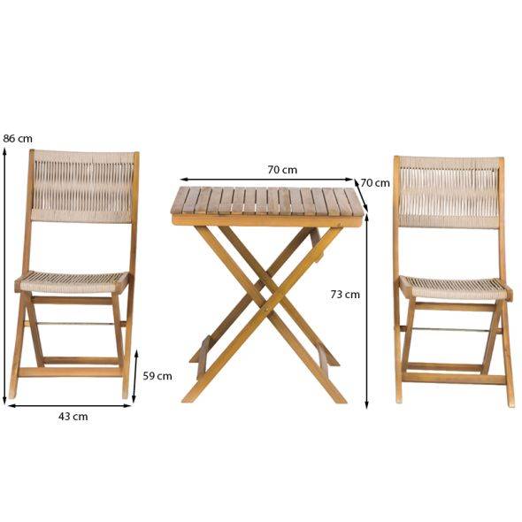 Beau Rivage - Ensemble repas BARI pliable 2 personnes bois et corde écru Beau Rivage - Imagen 3