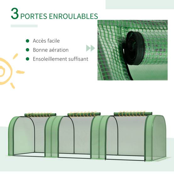 Mini Serre de Jardin Serre à tomates 3L x 1l x 0,8H m Acier PE Haute densité 140 g/m² Anti-UV 3 fenêtres Vert - Image 8