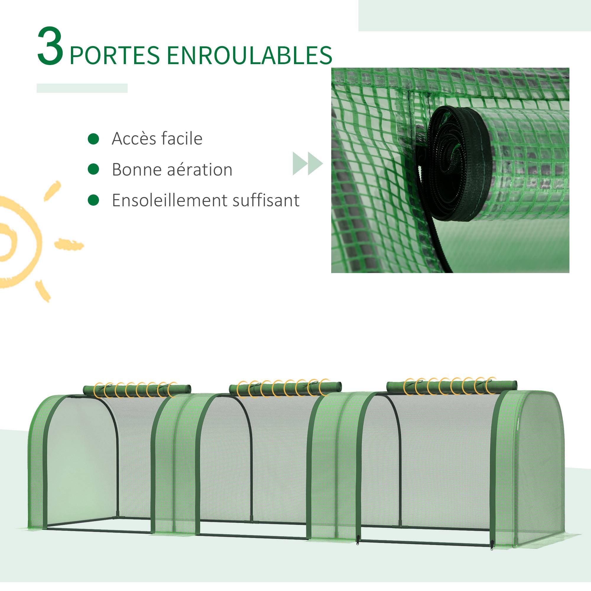 Mini Serre de Jardin Serre à tomates 3L x 1l x 0,8H m Acier PE Haute densité 140 g/m² Anti-UV 3 fenêtres Vert - Image 8