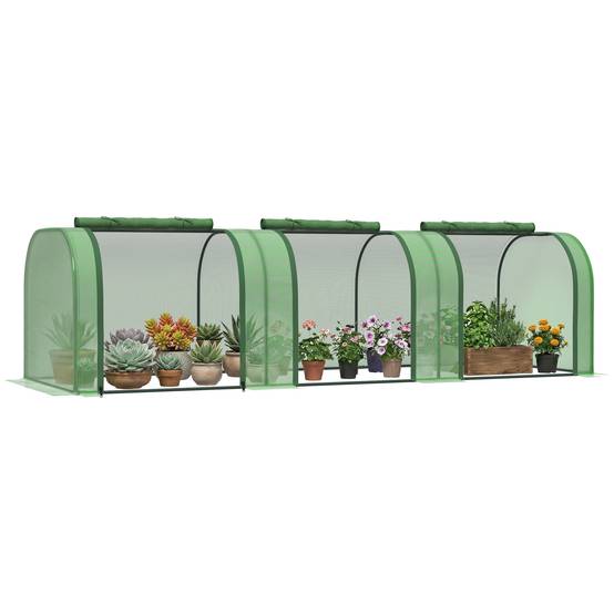 Mini Serre de Jardin Serre à tomates 3L x 1l x 0,8H m Acier PE Haute densité 140 g/m² Anti-UV 3 fenêtres Vert - Image 1