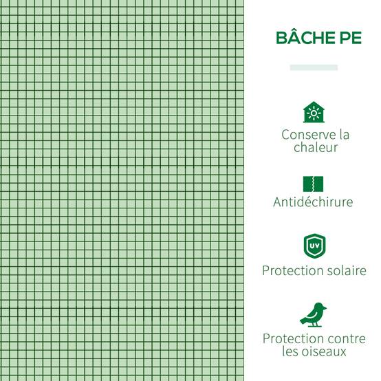 Mini Serre de Jardin Serre à tomates 3L x 1l x 0,8H m Acier PE Haute densité 140 g/m² Anti-UV 3 fenêtres Vert - Image 6