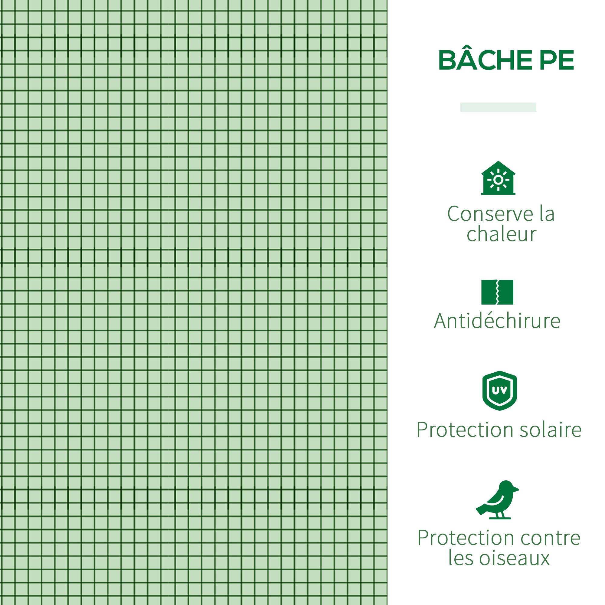 Mini Serre de Jardin Serre à tomates 3L x 1l x 0,8H m Acier PE Haute densité 140 g/m² Anti-UV 3 fenêtres Vert - Image 6