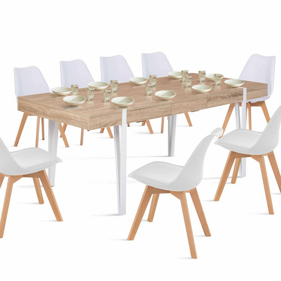 Table à manger extensible rectangle AUSTRIA 6-10 personnes bois pied épingle blanc 160-200 cm - Image 2