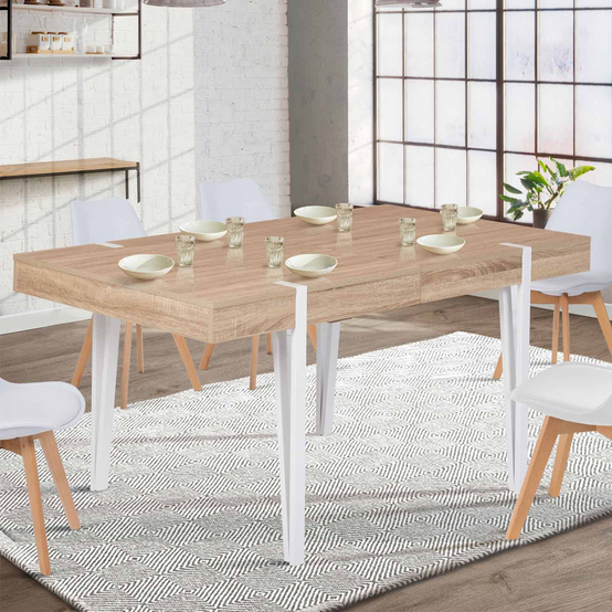 Table à manger extensible rectangle AUSTRIA 6-10 personnes bois pied épingle blanc 160-200 cm - Image 4