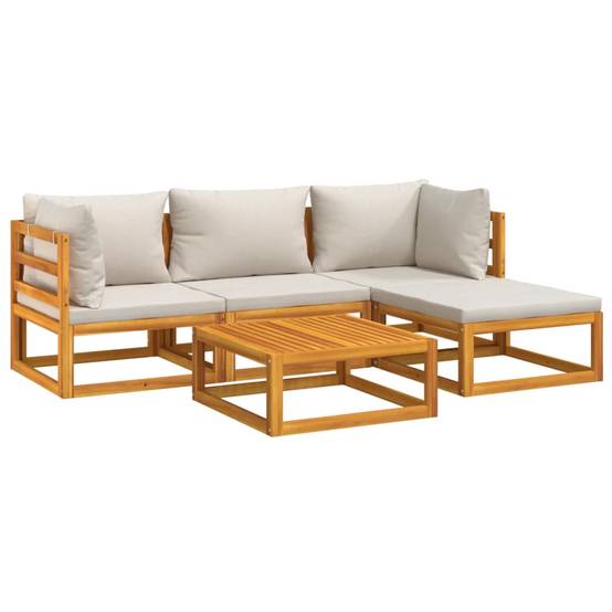 Salon de Jardin 5pcs Bois Acacia Massif Modulable Coussins Gris – ComfortXL Outdoor Living - Image 3