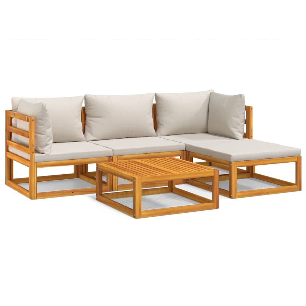 Salon de Jardin 5pcs Bois Acacia Massif Modulable Coussins Gris – ComfortXL Outdoor Living - Image 2