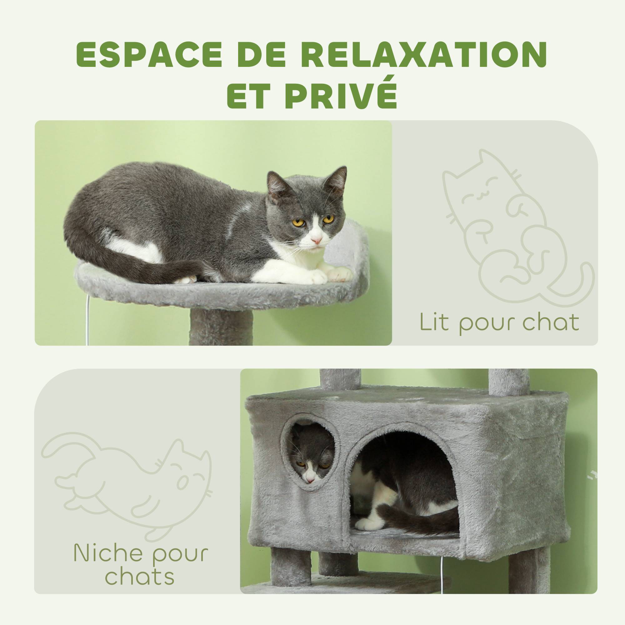 Arbre à chat sisal et peluche gris clair 49 x 49 x 138 cm - PANGIVO - Image 7