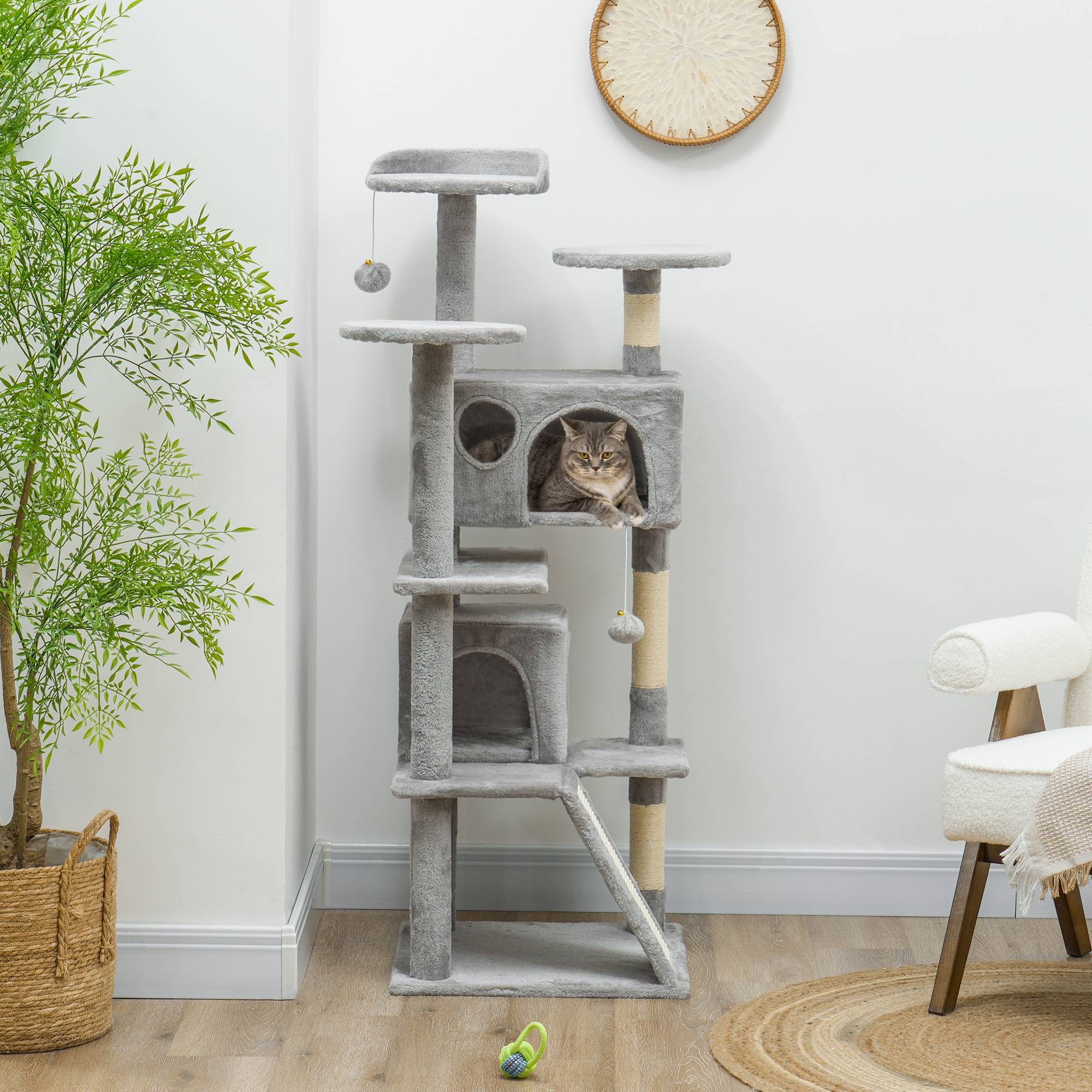Arbre à chat sisal et peluche gris clair 49 x 49 x 138 cm - PANGIVO - Image 4