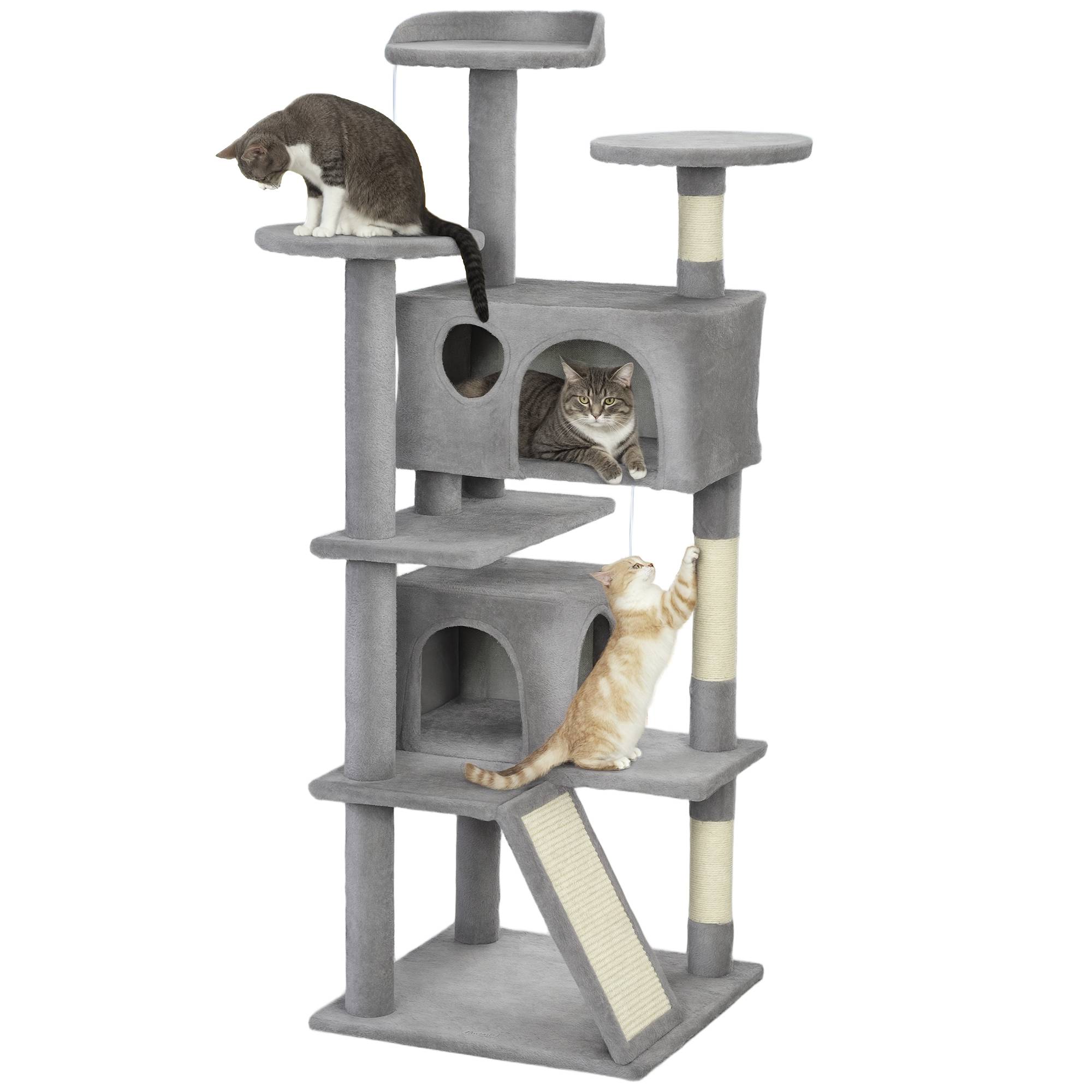 Arbre à chat sisal et peluche gris clair 49 x 49 x 138 cm - PANGIVO - Image 1