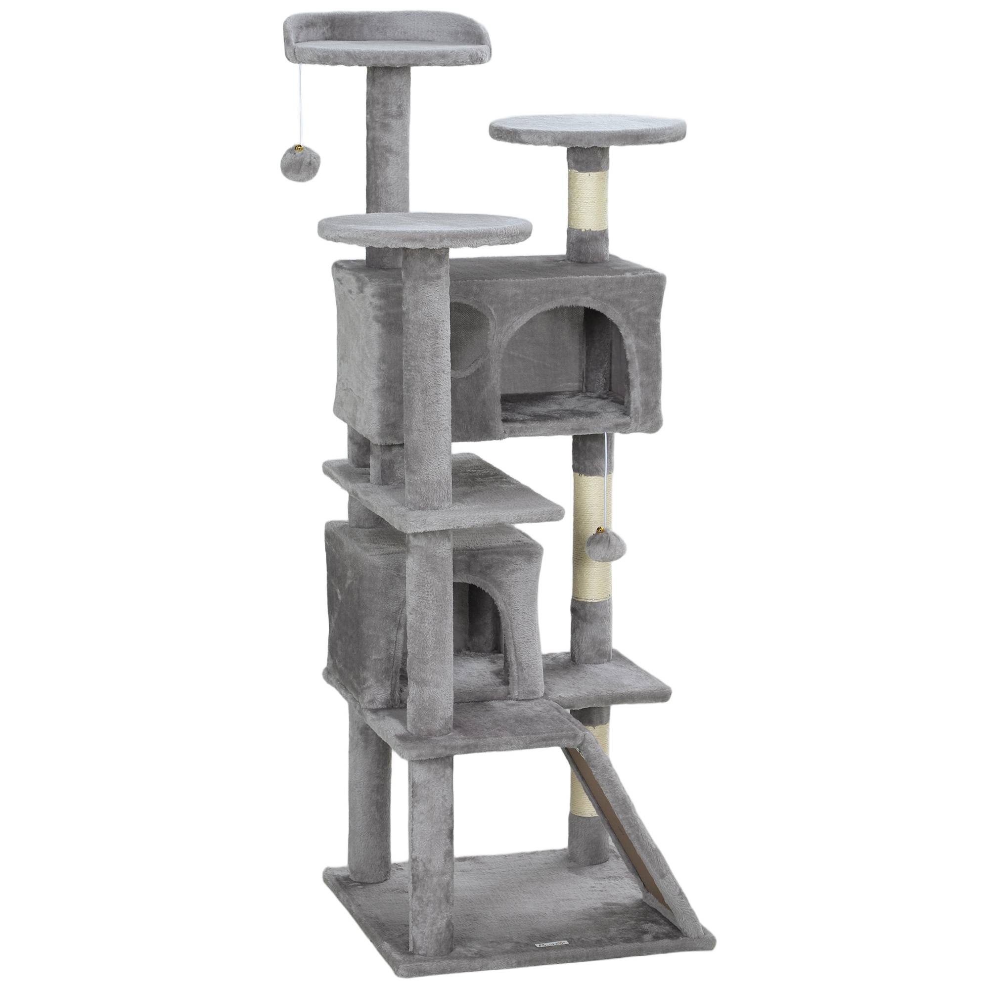 Arbre à chat sisal et peluche gris clair 49 x 49 x 138 cm - PANGIVO - Image 2