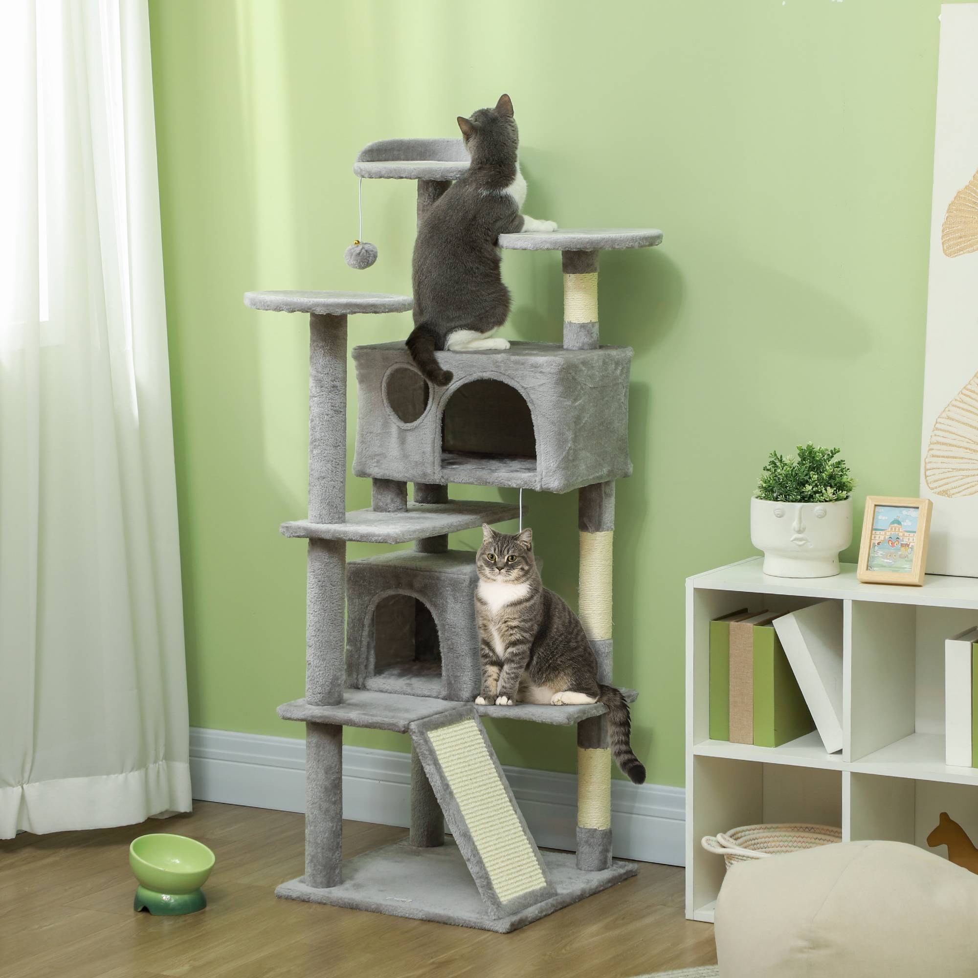 Arbre à chat sisal et peluche gris clair 49 x 49 x 138 cm - PANGIVO - Image 3