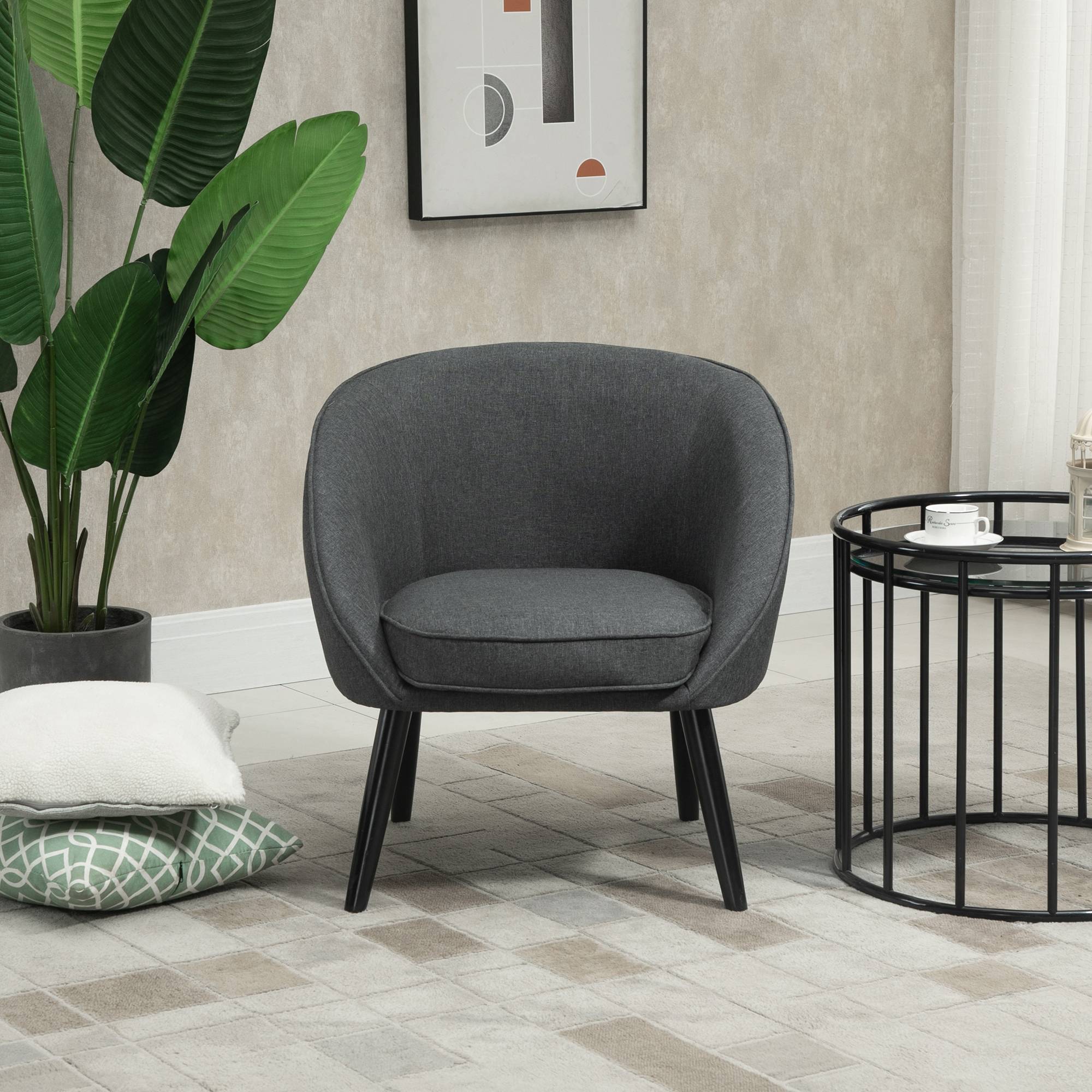 Fauteuil lounge capitonné inclinable style cocktail, revêtement aspect lin, pieds bois, fauteuil de relaxation et lecture, chambre, gris - Image 8