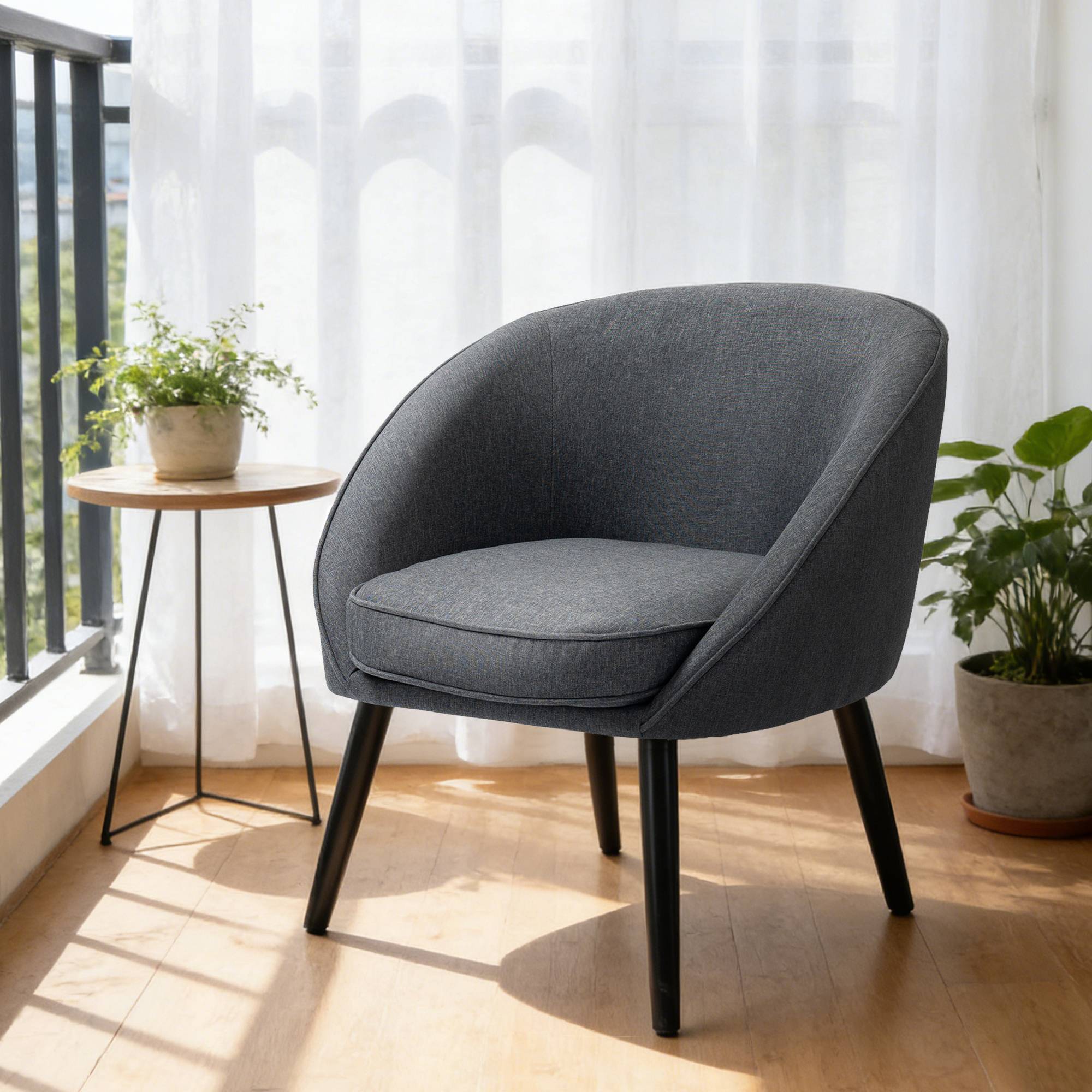 Fauteuil lounge capitonné inclinable style cocktail, revêtement aspect lin, pieds bois, fauteuil de relaxation et lecture, chambre, gris - Image 9