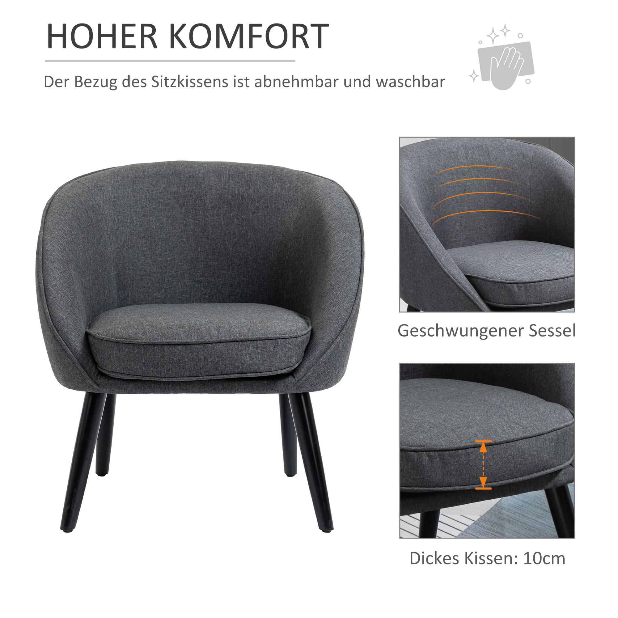 Fauteuil lounge capitonné inclinable style cocktail, revêtement aspect lin, pieds bois, fauteuil de relaxation et lecture, chambre, gris - Image 6