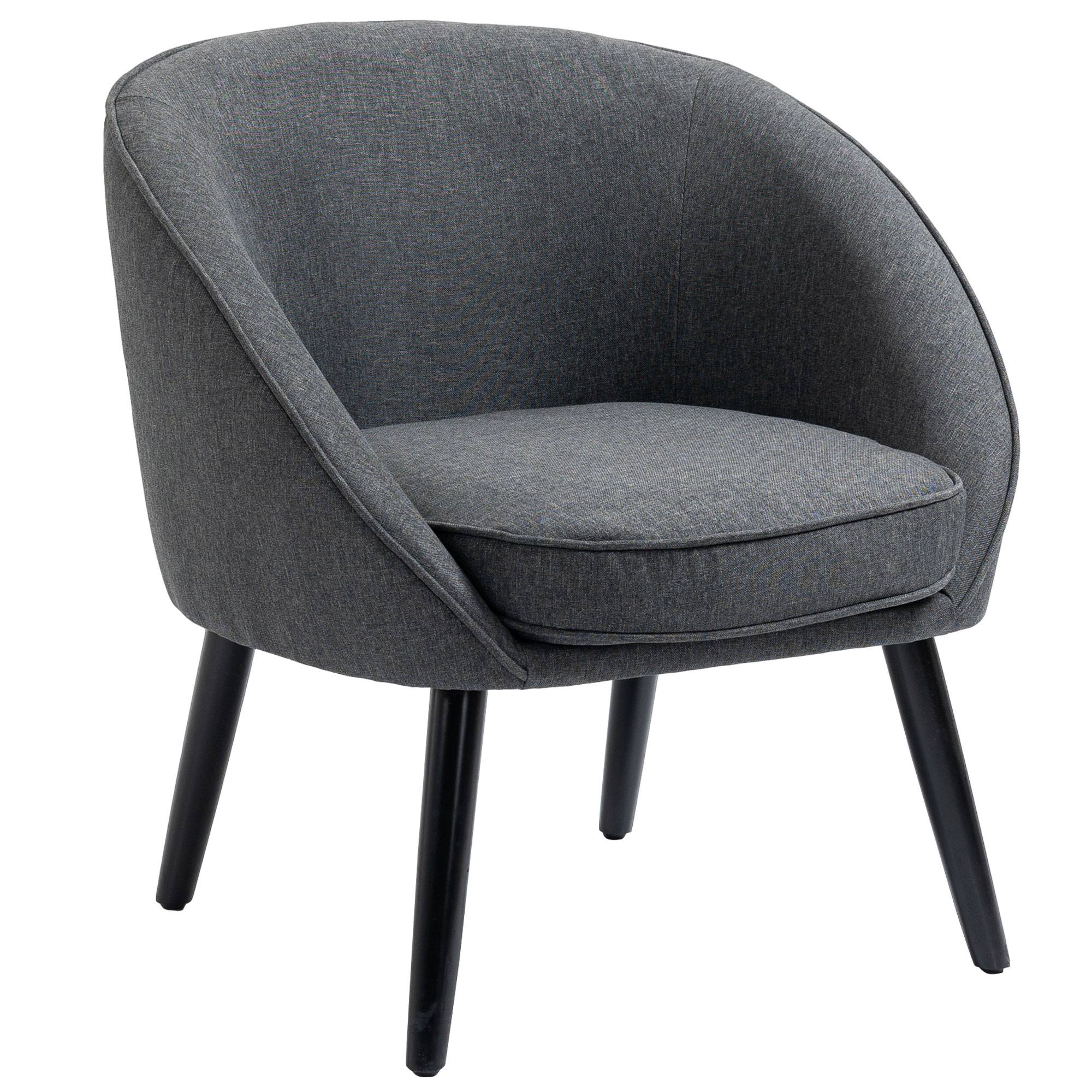 Fauteuil lounge capitonné inclinable style cocktail, revêtement aspect lin, pieds bois, fauteuil de relaxation et lecture, chambre, gris - Image 2