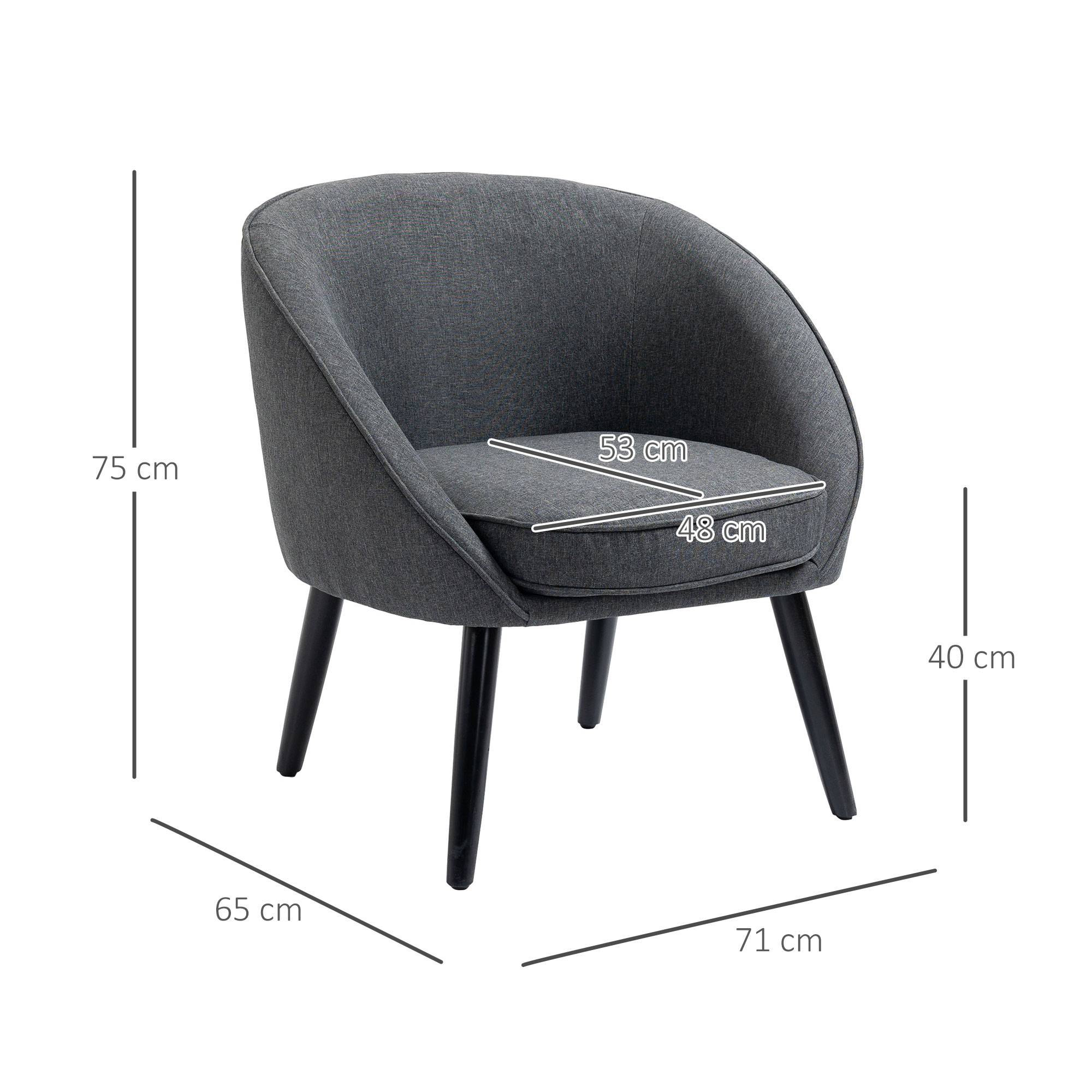 Fauteuil lounge capitonné inclinable style cocktail, revêtement aspect lin, pieds bois, fauteuil de relaxation et lecture, chambre, gris - Image 5