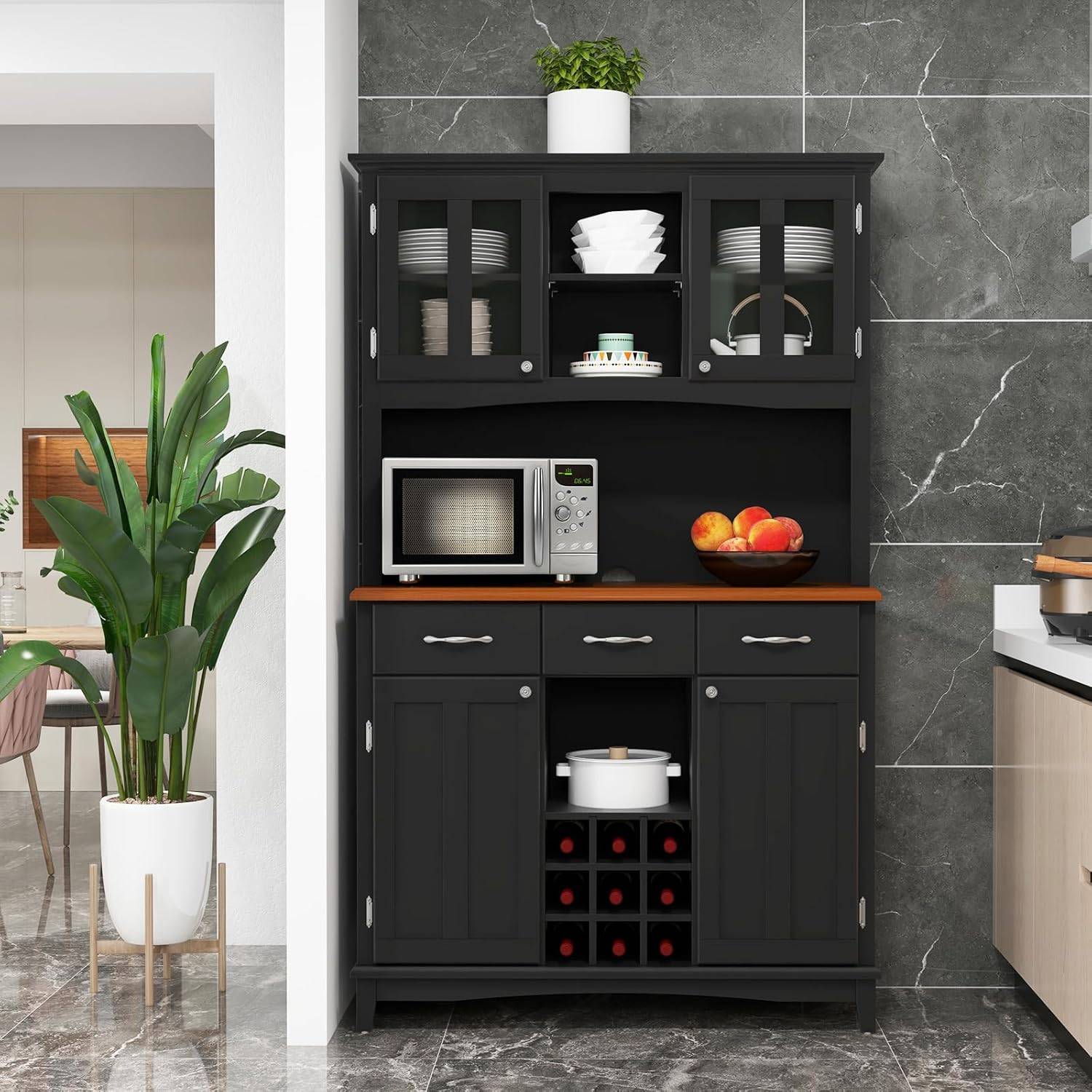 Vitrine De Cuisine En Bois – Style Rustique – Avec Portes Et Tiroirs – Palazzo INT